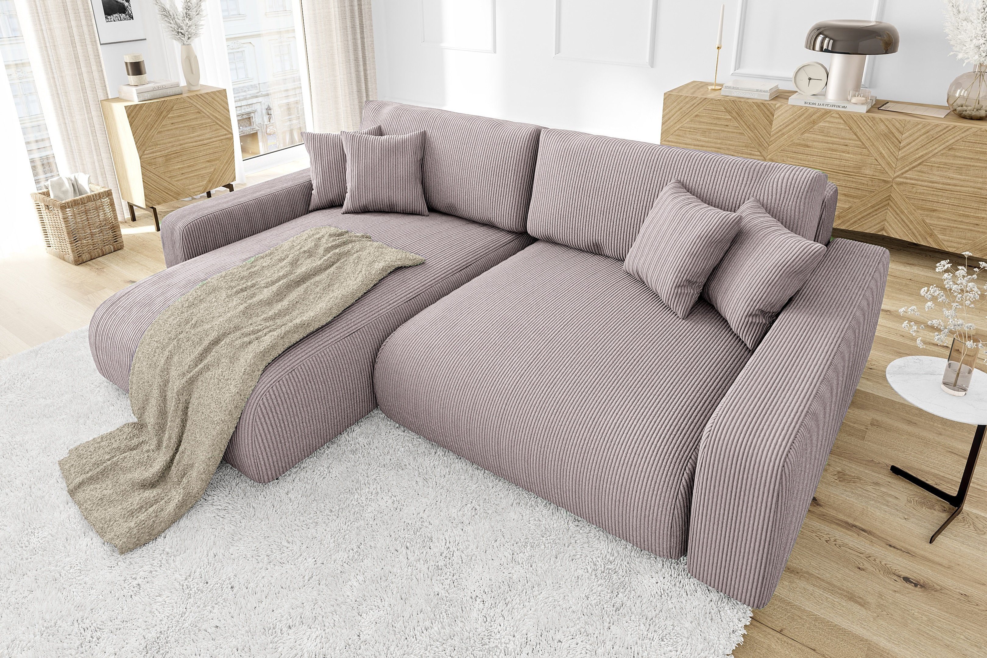 S-Style Möbel Ecksofa Emma mit Bettfunktion in Cord-Stoff, schöner Sitzkomf günstig online kaufen