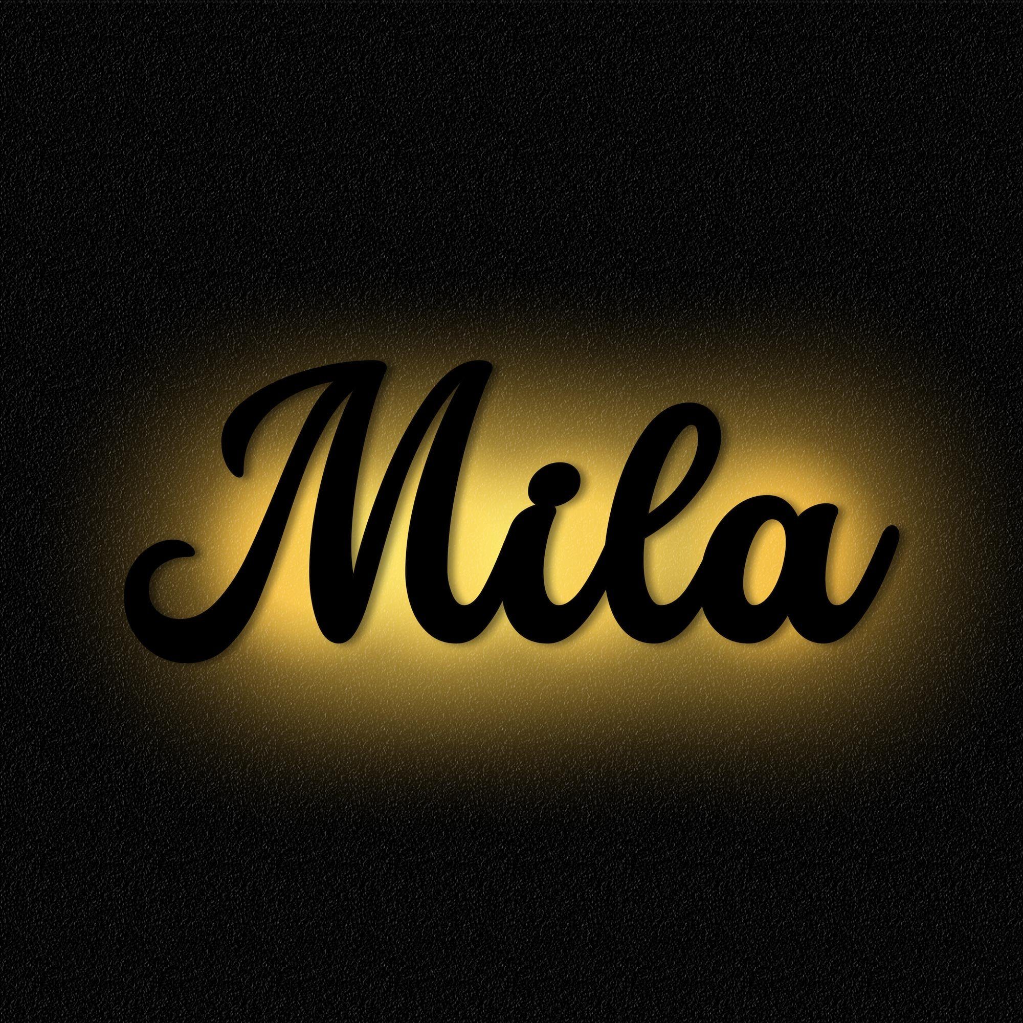 Namofactur LED Dekolicht Name Mila Deko Licht Kinder & Erwachsene Wandlampe I MDF Holz, LED fest integriert, Warmweiß