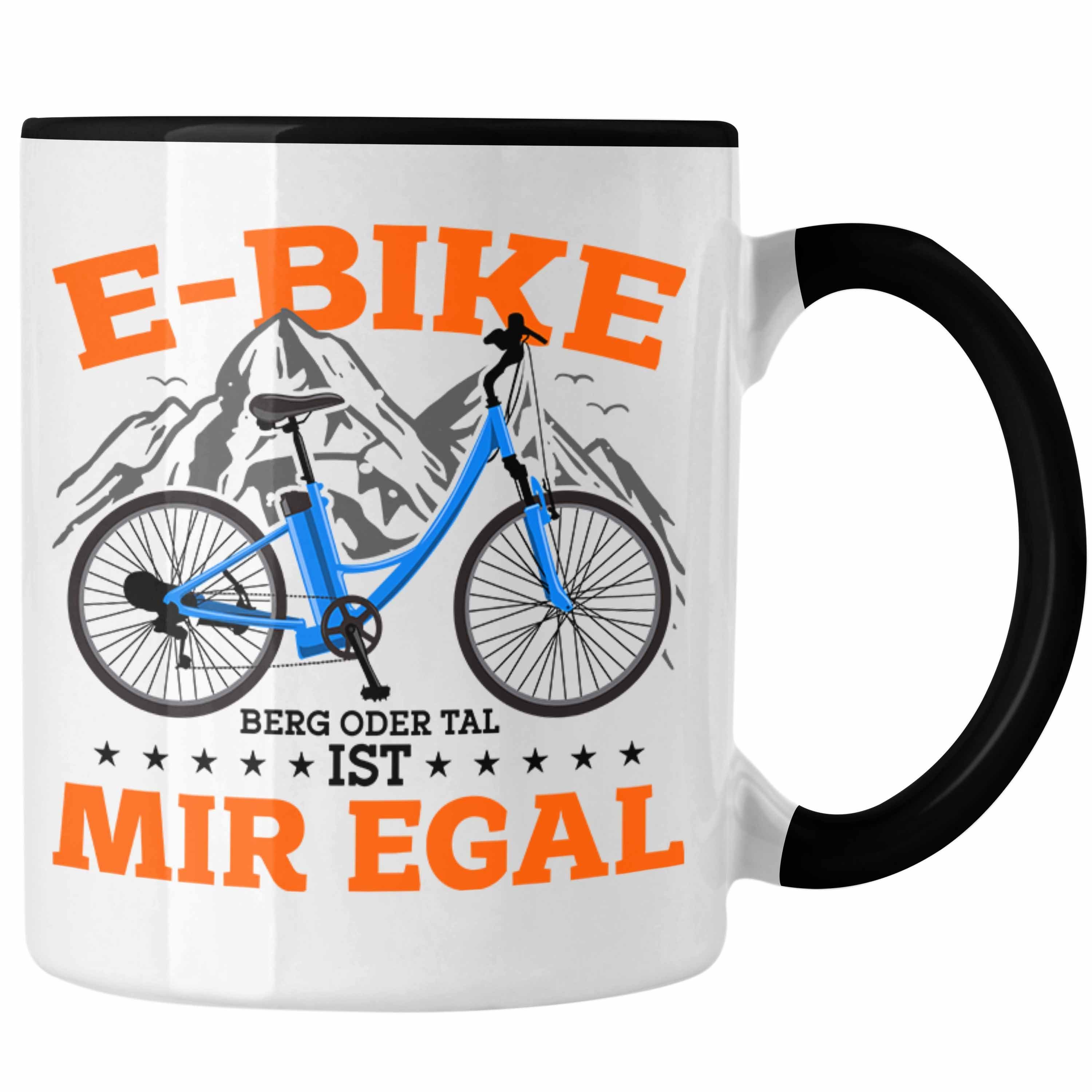 Trendation Tasse Lustige Tasse E-Bike Fans Geschenk E-Bike Sprüche Geschenkidee Schwarz