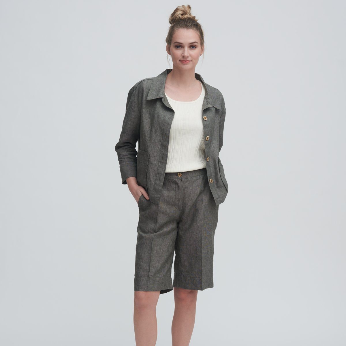 LIVING CRAFTS Бермуды ODETTE Leichter, ungefütterter Webstoff aus reinem Leinen