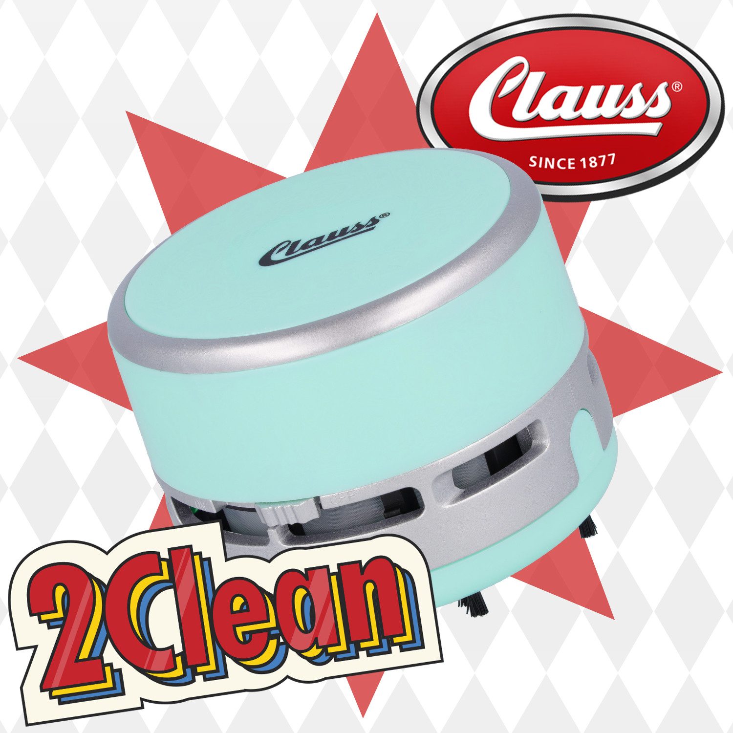 CLAUSS Akku-Handstaubsauger 2Clean Tischstaubsauger Mint, Mini Staubsauger Büro Gadget, Ideal für Büro, Haushalt oder Auto
