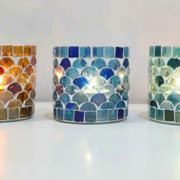 Casa Moro Windlicht Orientalisches Mosaik Glas-Windlicht Athen S in verschiedenen Farben (Teelichthalter Boho Chic Kerzenständer Kerzenhalter, Windlicht 5er Set), Ramadan Dekoration WZ777-S