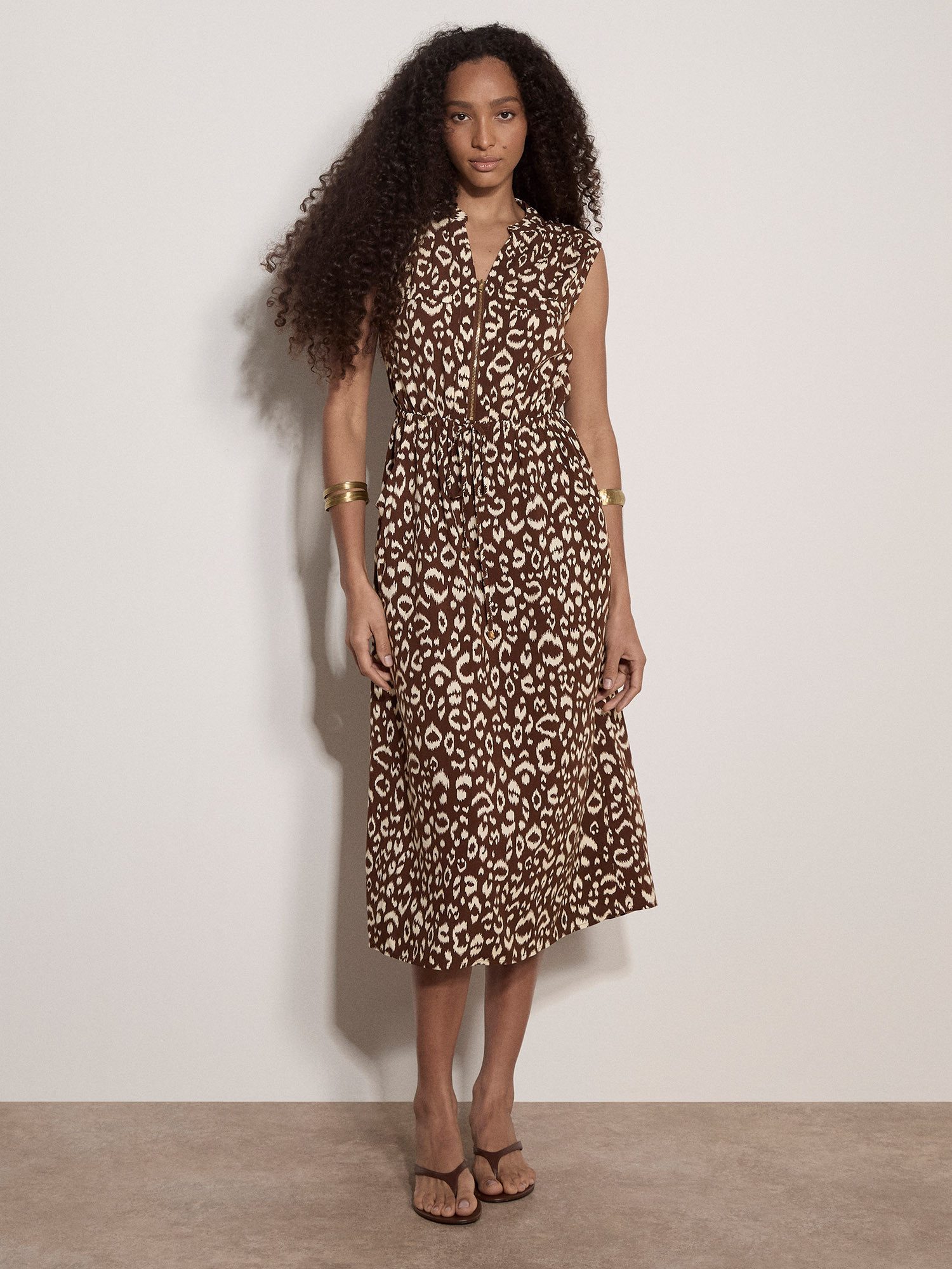 Apricot Druckkleid Midikleid (2-tlg., mit Kordel) mit Animal-Print