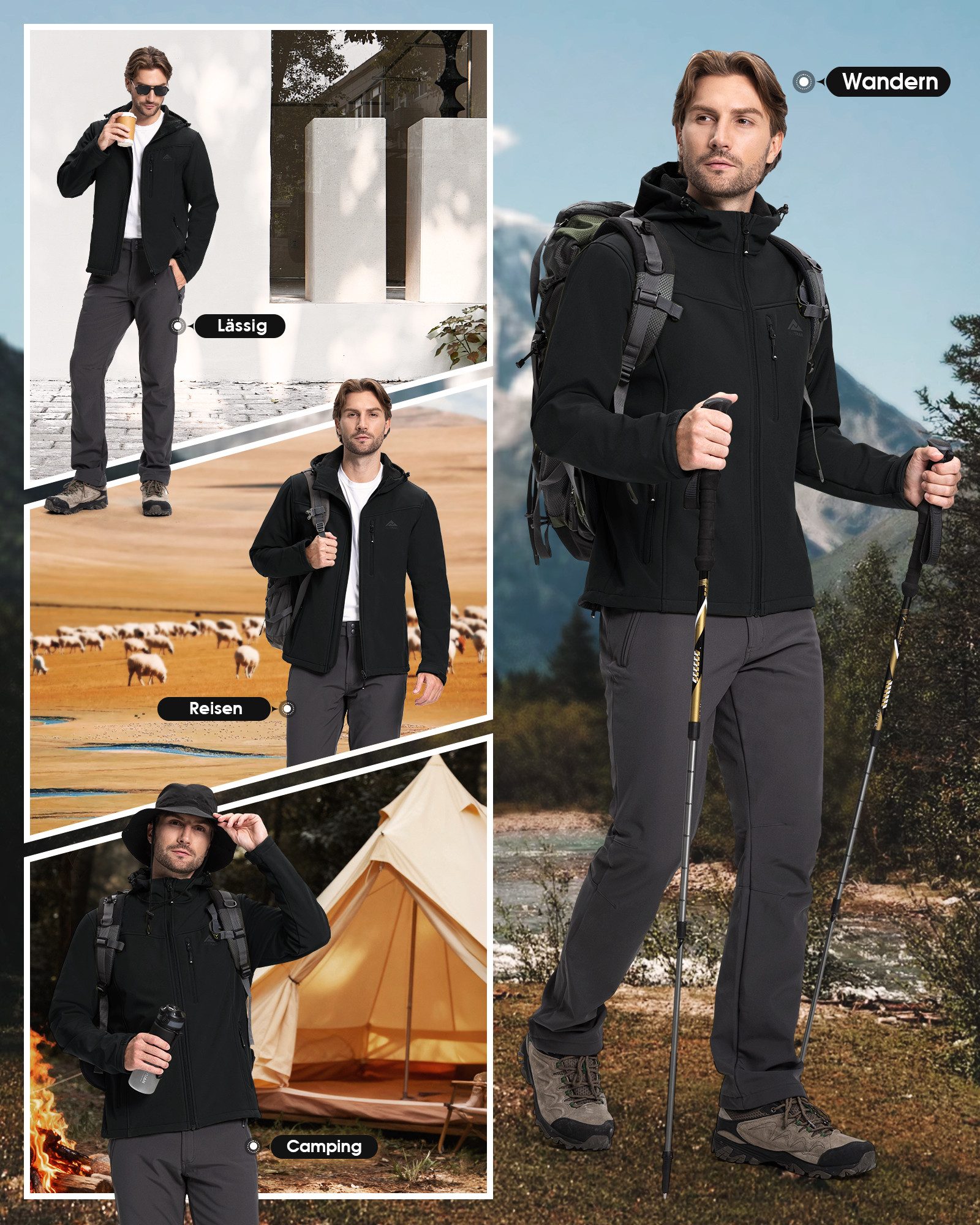 360Trail Outdoorjacke Softshelljacke Skayra wasserdichte winddichte Herren Übergangsjacke Microfleece-Innenfutter, atmungsaktiv, wasserdicht – Bild 3 von 5