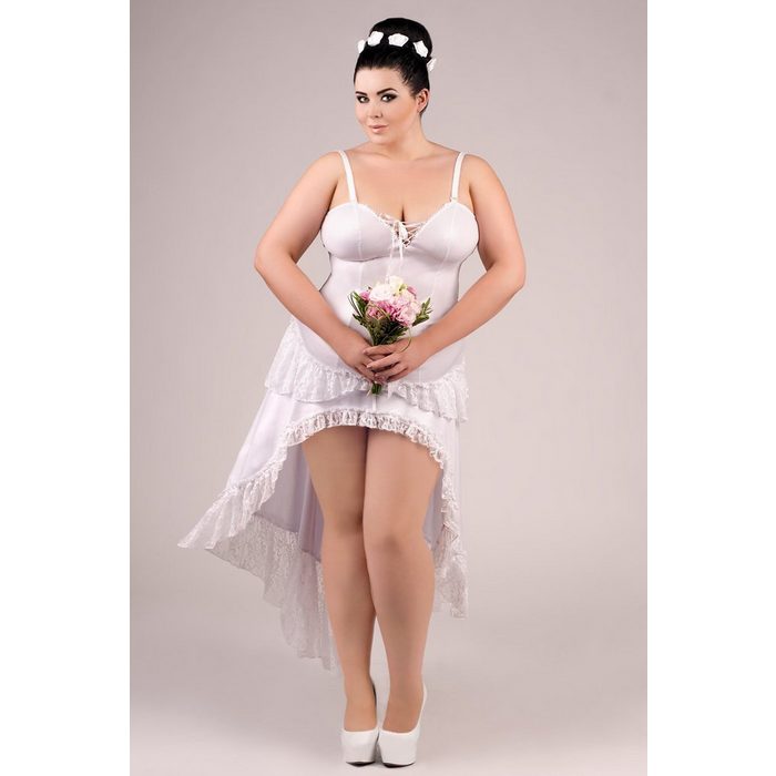 Andalea Vokuhila-Kleid Vokuhila Kleid langes asymmetrisches Wetlook-Partykleid Braut Chemise weiß Made in EU