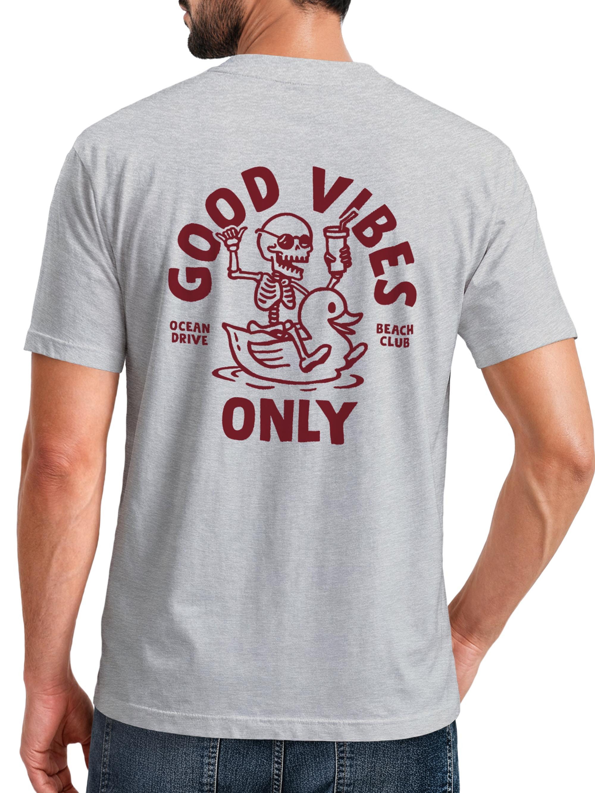 Print-Shirt Herren T-Shirt Backprint Good Vibes Only Quitsche-Ente Motivprint