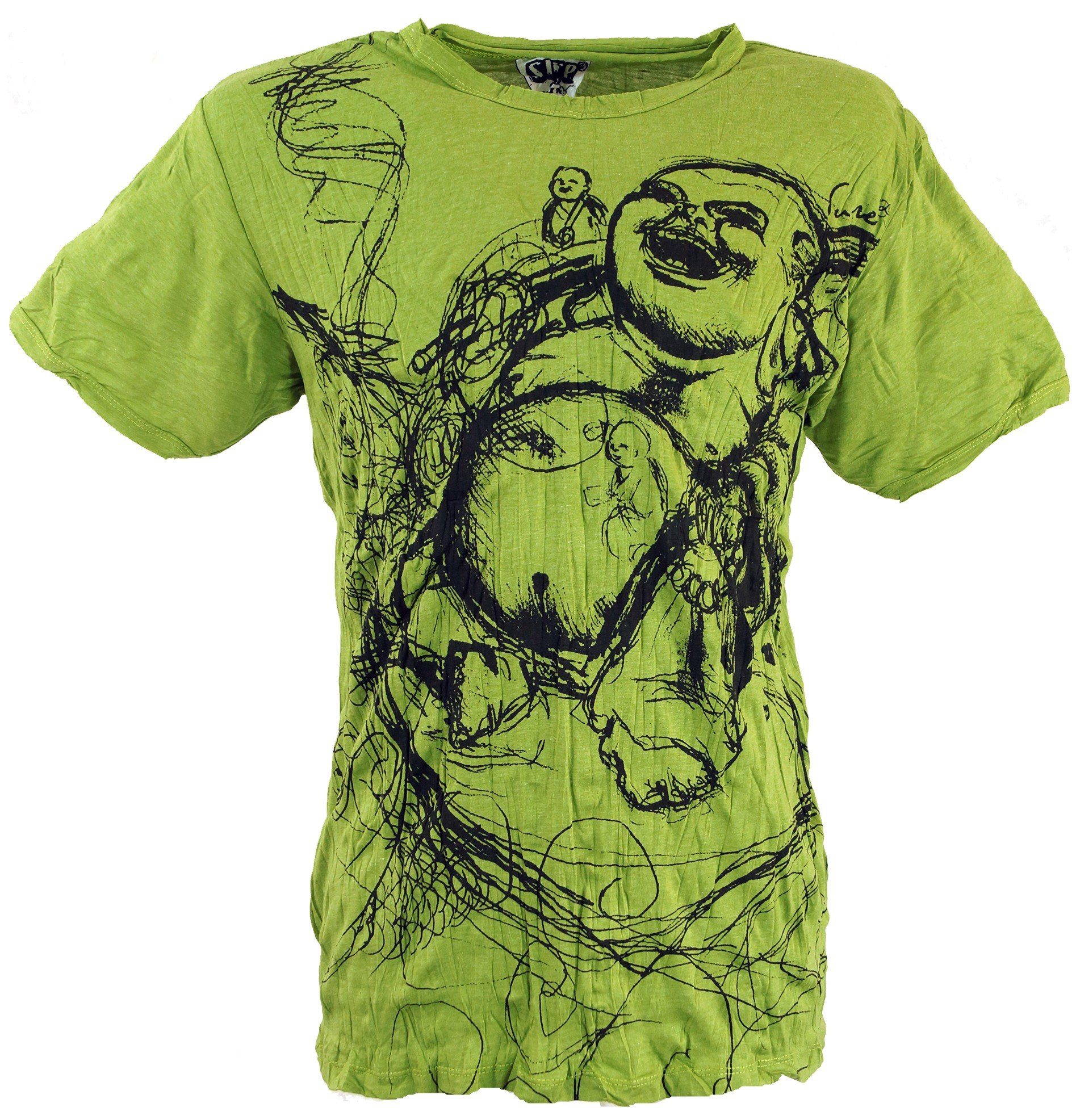 Guru-Shop T-Shirt Sure T-Shirt Happy Buddha - lemon Goa Style, Festival, alternative Bekleidung