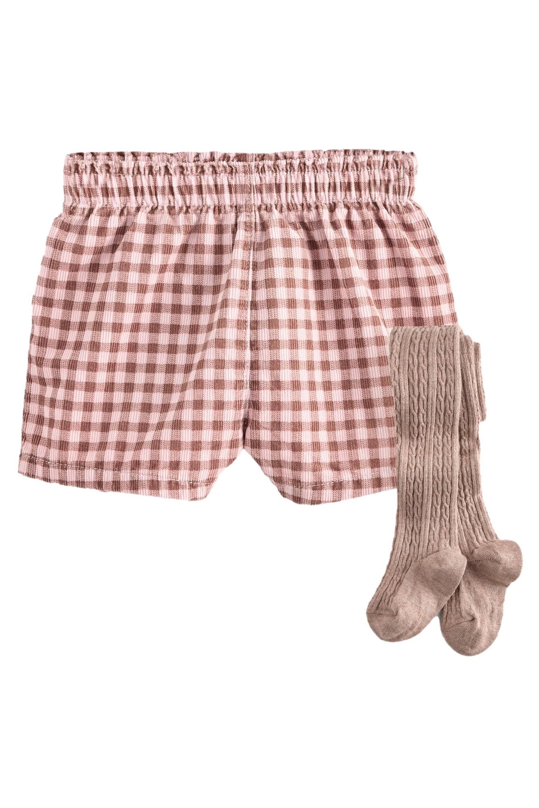 Shorts Cord-Shorts mit Vichykaros und Strumpfhose im Set