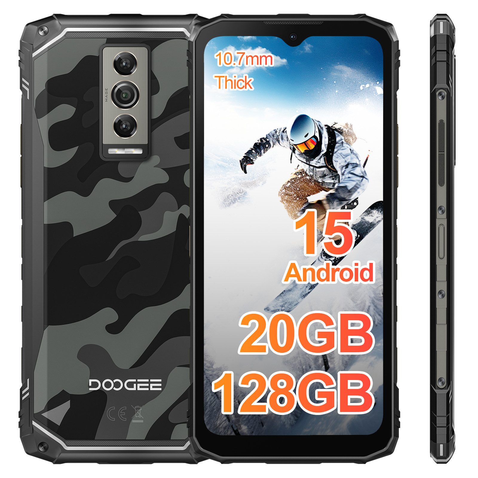 DOOGEE Blade 10 Outdoor Handy Android 15, 6,56" HD+ 90Hz, 4GB+128GB/TF 2TB Smartphone (6.56 Zoll, 128 GB Speicherplatz, 16 MP Kamera, 5150mAh Akku, 16MP+8MP Kamera, Dual 4G, NFC, IP68/IP69K, Face ID)