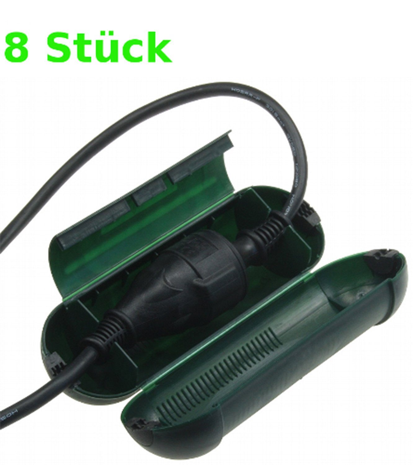 HundB Schuko-Stecker 8 x Sicherheitsbox Schuko-Stecker grün, (Stück, 8-St., Schuko-Stecker), Schneebox Kupplung Regenschutz Kabelschutz