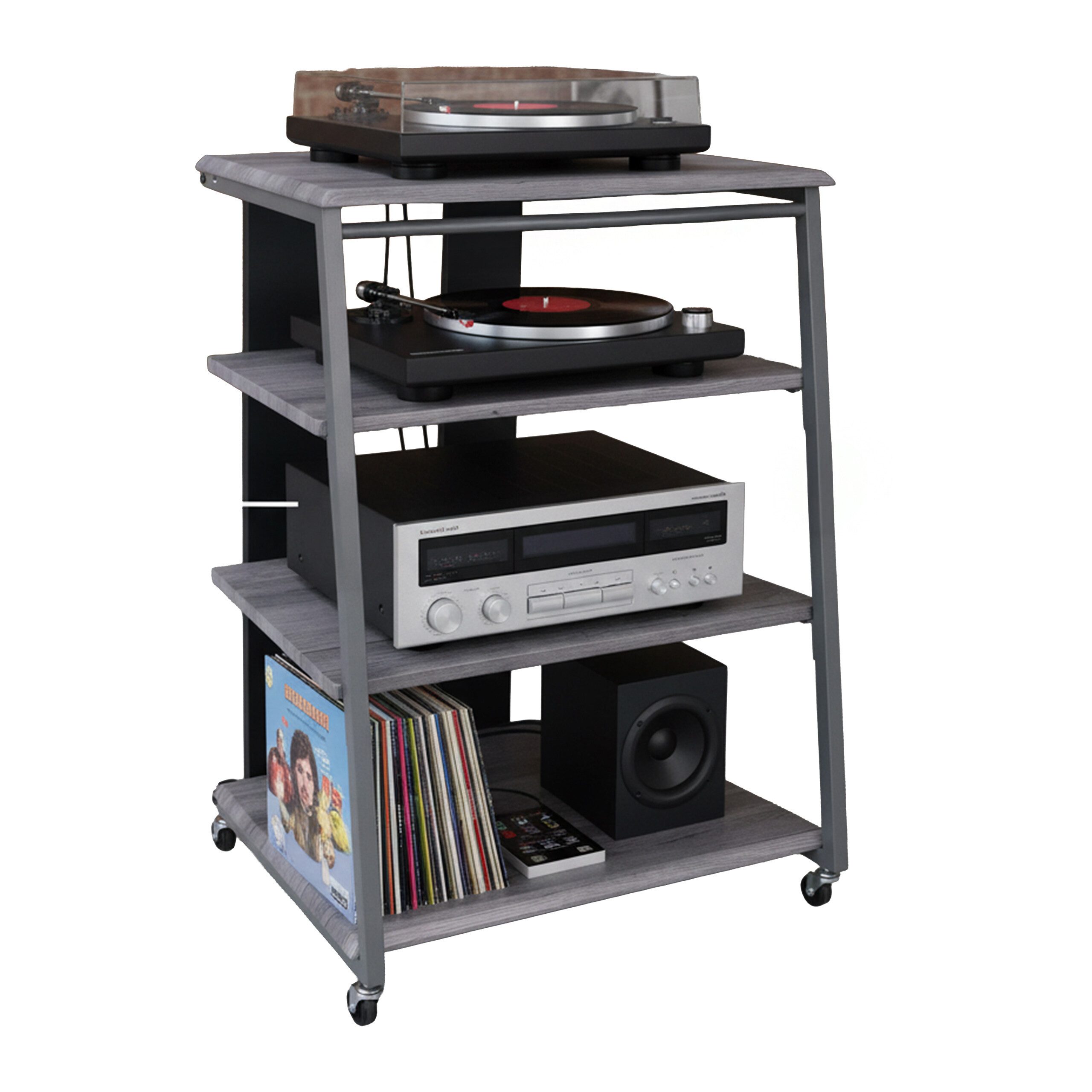 relaxdays Standregal Hifi Rack mit 4 Ablagen, grau