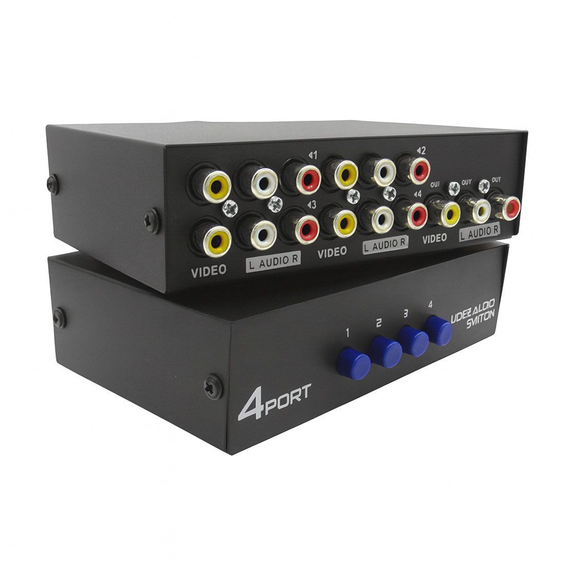 Bolwins Audio / Video Matrix-Switch E32C 4*Weg Audio Video RCA AV Switch Selector Box Splitter Umschalter, 4-fach AV-Umschalter, manuelle Quellenwahl
