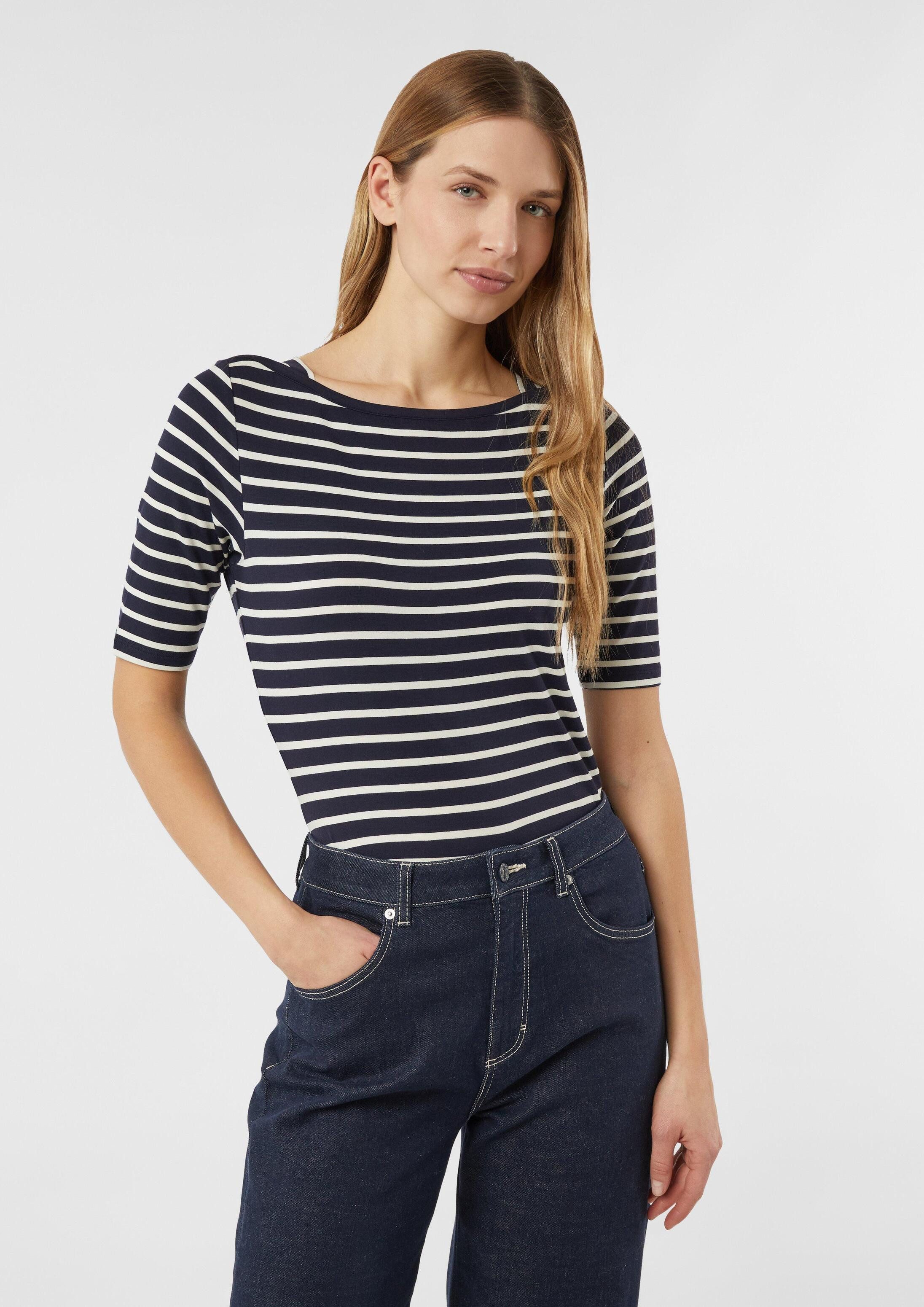 comma Kurzarmshirt T-Shirt Feminines Streifenshirt aus Viskosejersey