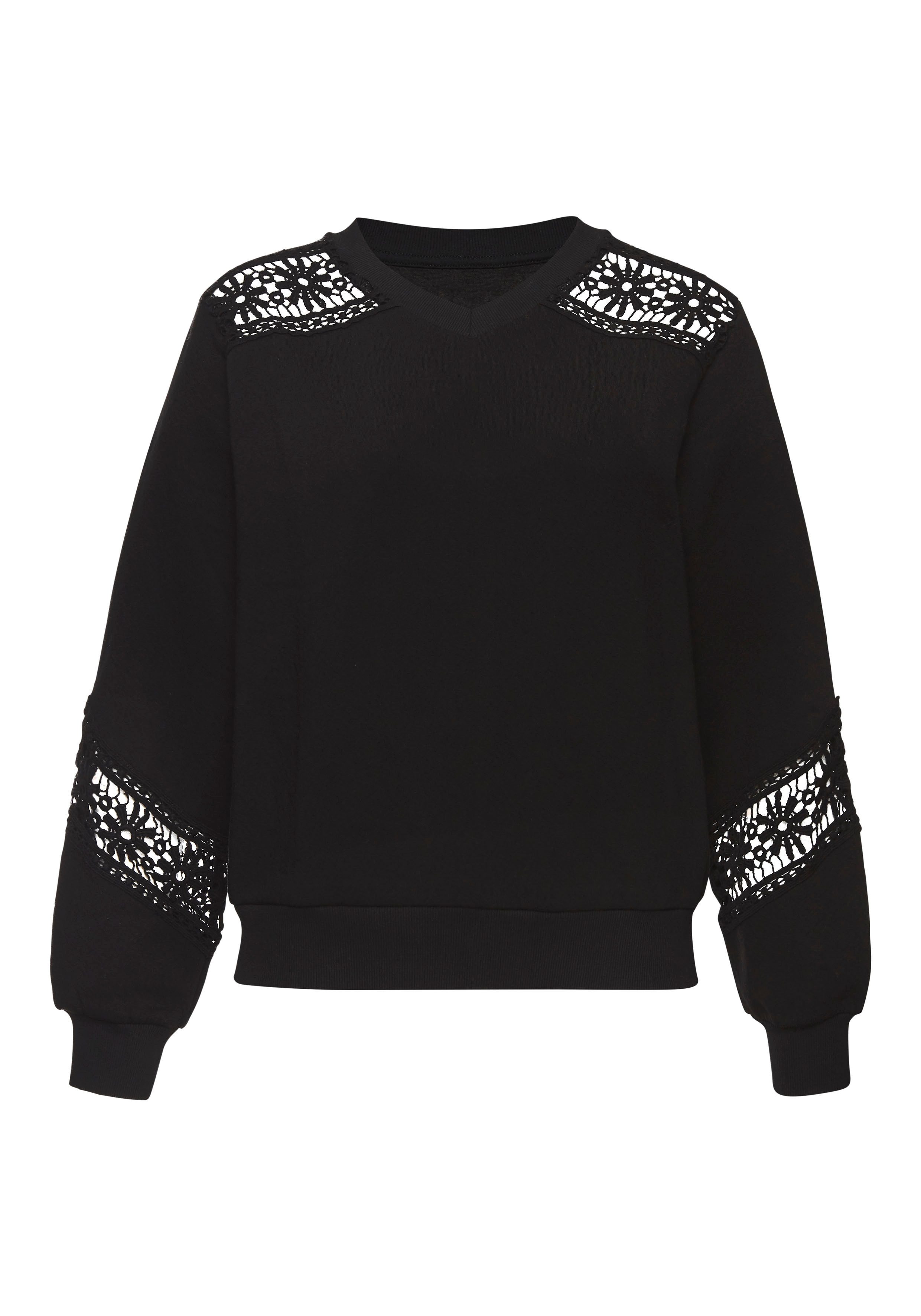 Vivance Sweatshirt mit Spitzeneinsätzen an Schulter und Ärmel günstig online kaufen