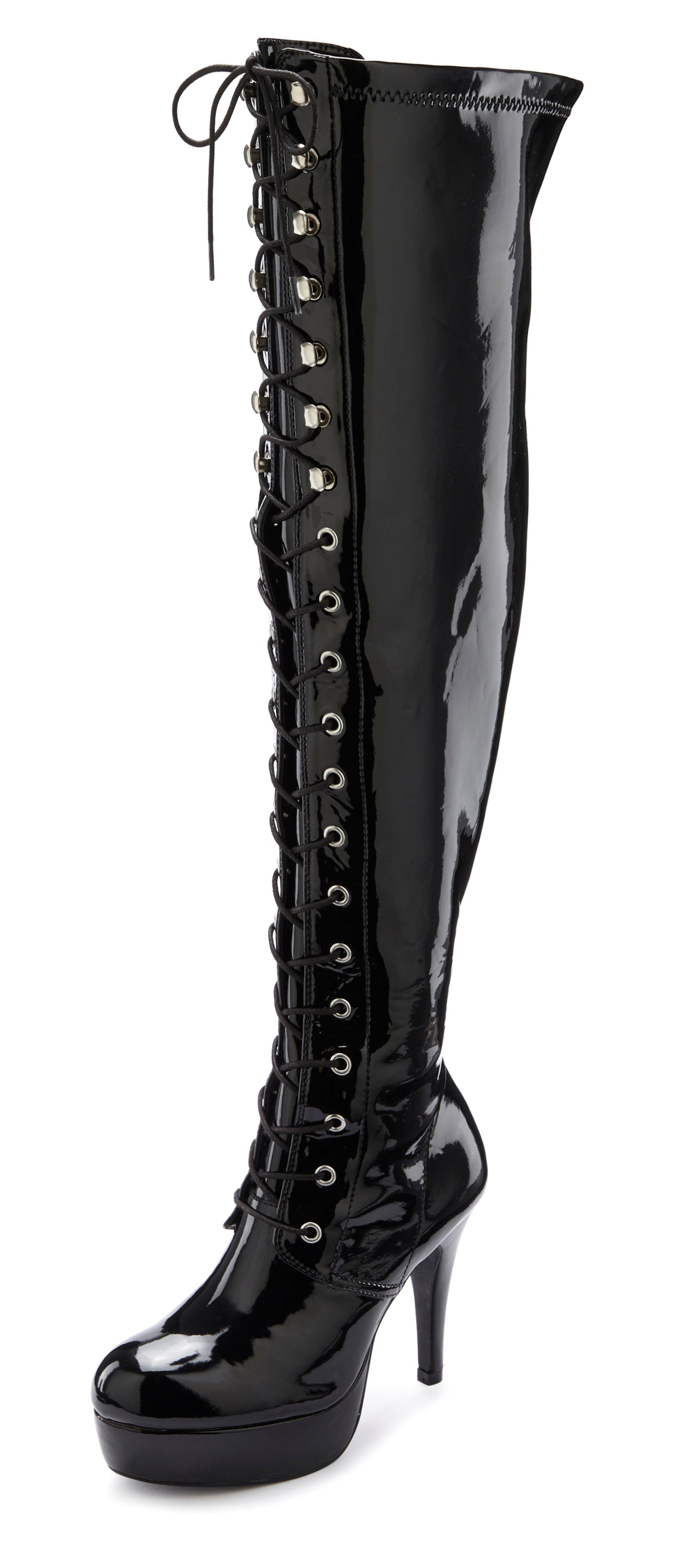LASCANA Belle Affaire High-Heel-Stiefelette zum Schnüren Overkneestiefel mit Reißverschluss und Plateausohle, erotische Lack-Optik