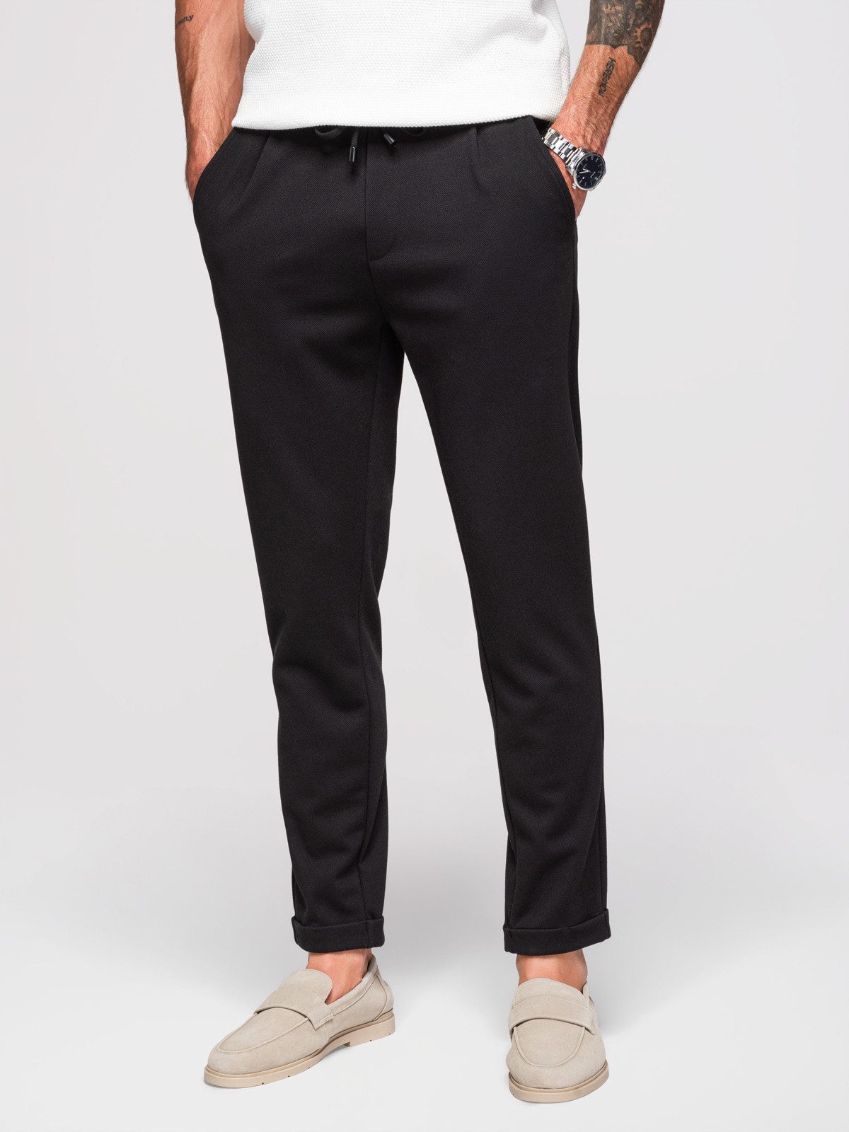 OMBRE Chinohose Herrenhose aus Piqué-Strick mit verstellbarem Bund