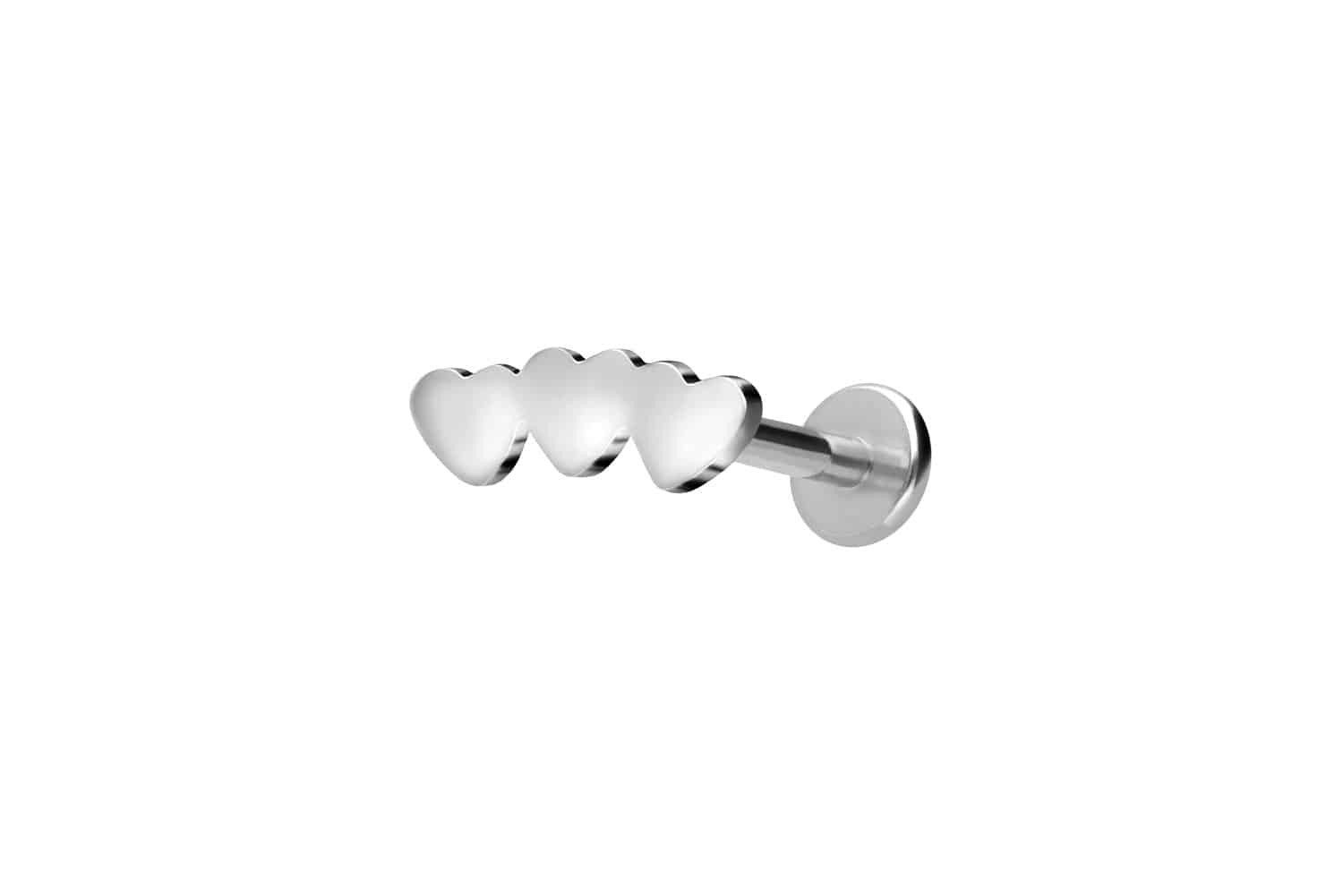 Piercing-Set Titan Labret mit Innengewinde 3 HERZEN