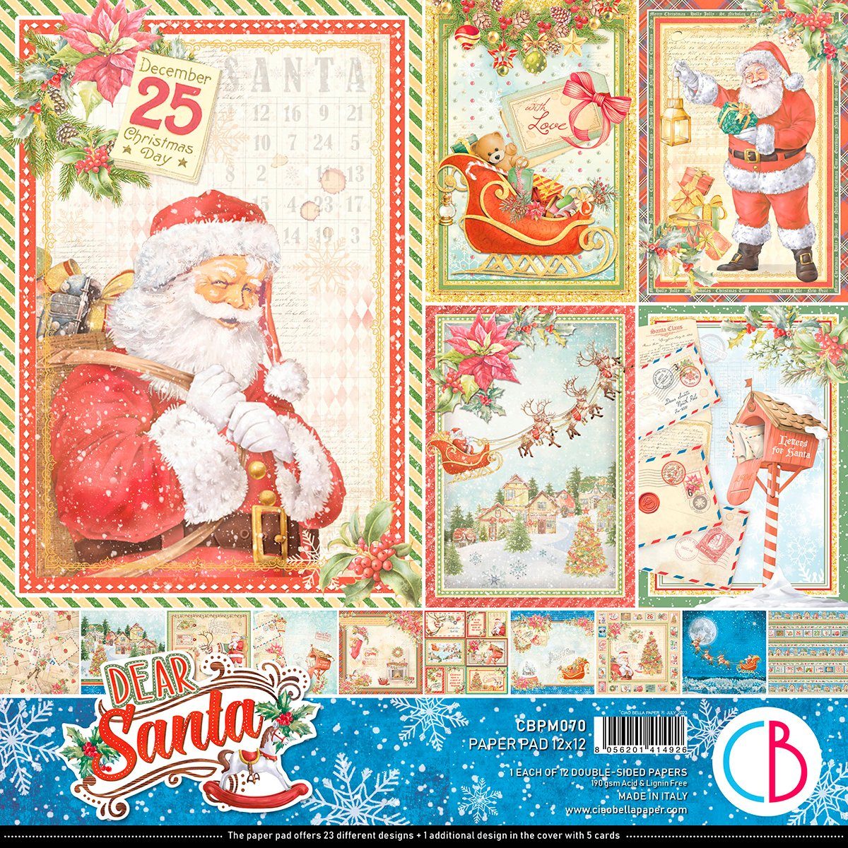 Ciao Bella Motivpapier Dear Santa, 12 Blatt 30,5 cm x 30,5 cm
