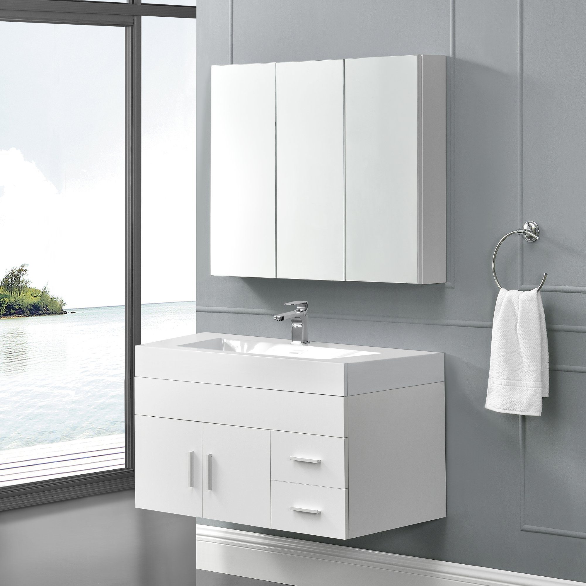 en.casa Badmöbel-Set, (2-tlg., 2-tlg), »Retie« Spiegelschrank mit 3