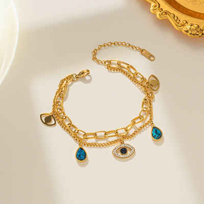 ENGELSINN Goldarmband Armreif Armband Kettenarmband Gold mit Anhänger Auge + blauer Stein (1-tlg), inkl. Geschenkbox