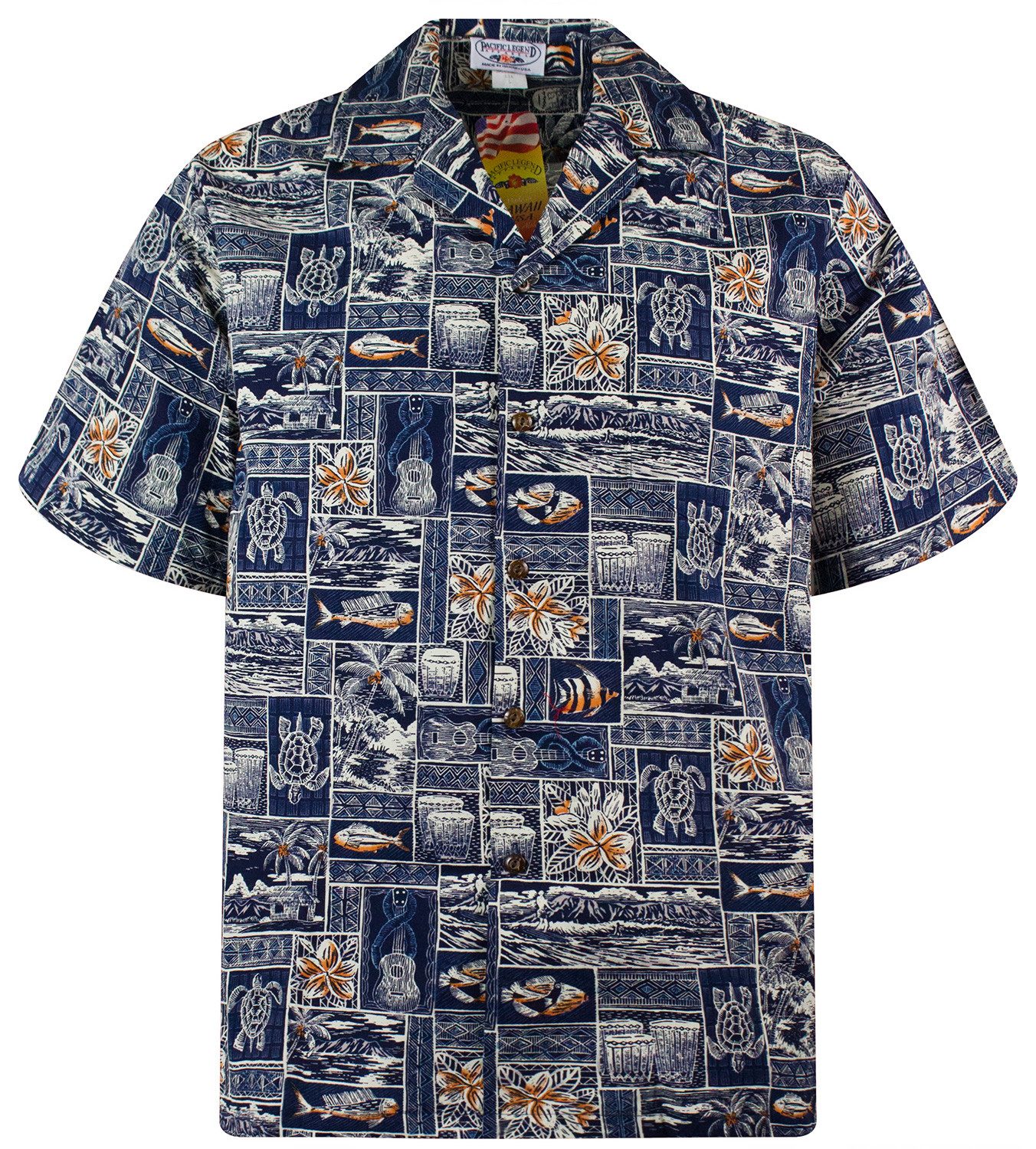 Pacific Legend Hawaiihemd "Puzzle" Herren Kurzarm Baumwolle Kokosknöpfe Original Hawaii