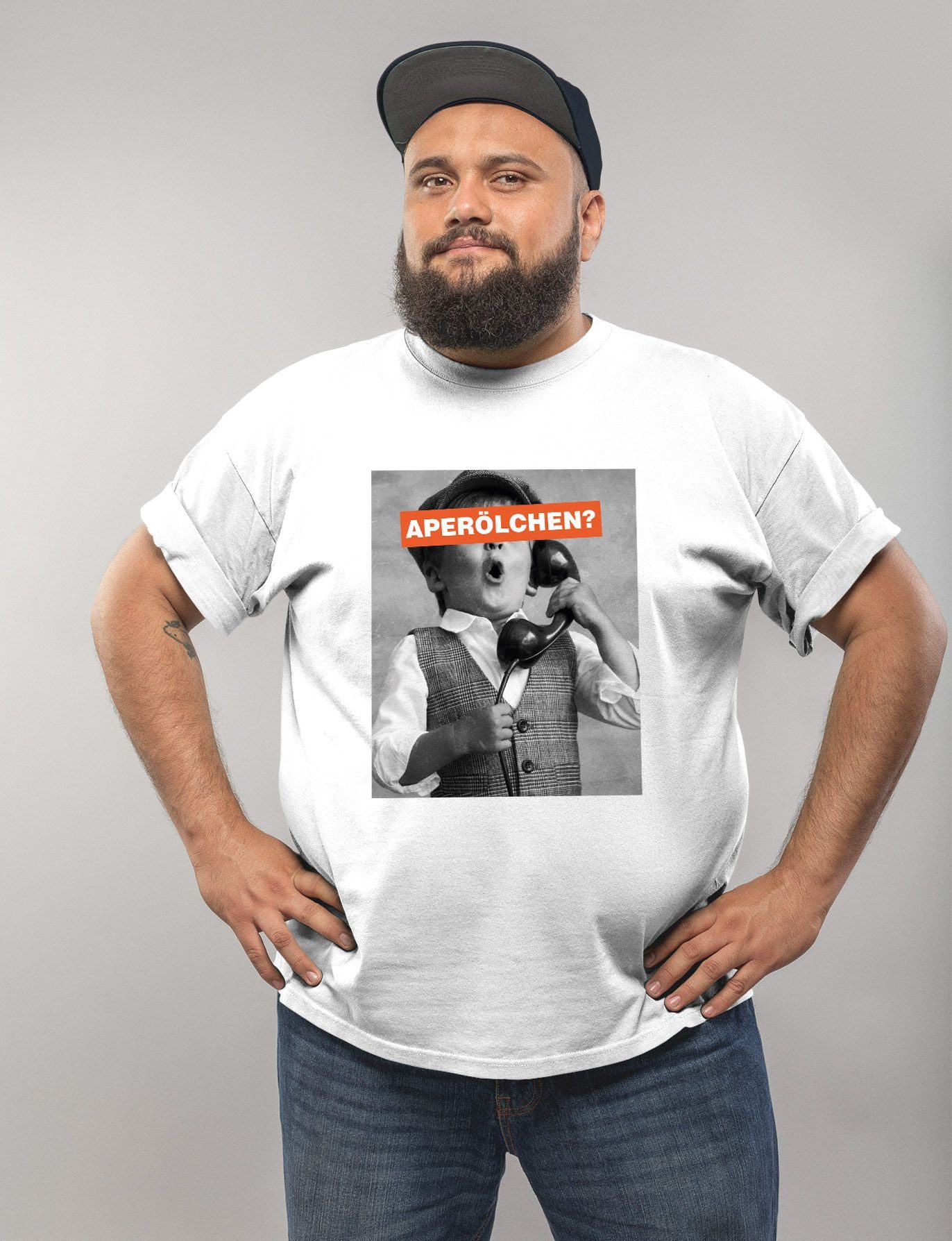 MoonWorks Print-Shirt Herren T-Shirt Aperölchen Fotoprint Schwarzweiss Retr günstig online kaufen