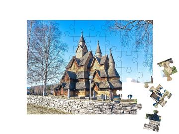 puzzleYOU Puzzle Alte Stabkirche von Heddal in Telemark, Norwegen, 48 Puzzleteile, puzzleYOU-Kollektionen Christentum