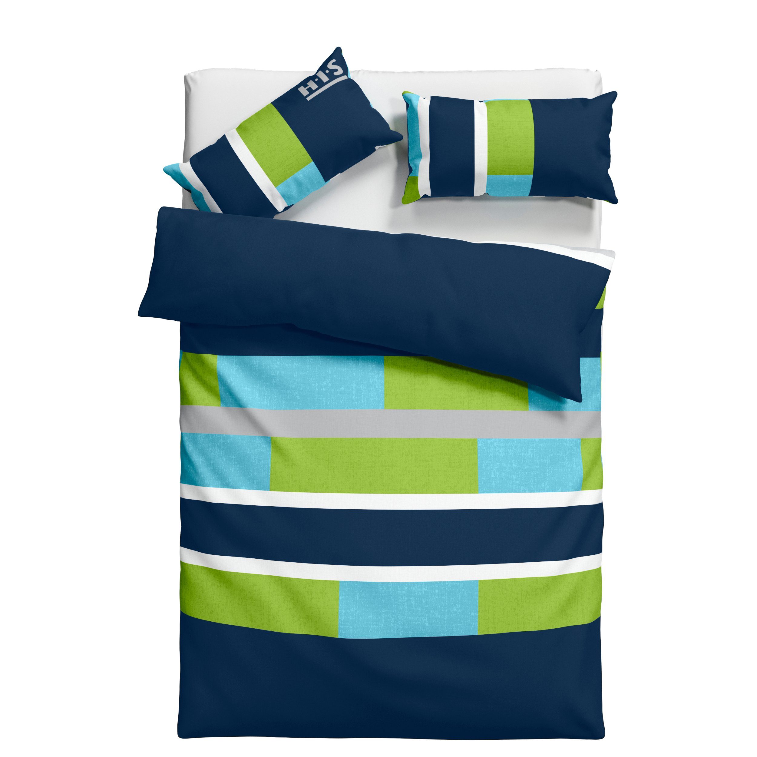Bettwäsche Etienne in Gr. 135x200 oder 155x220 cm, H.I.S, Linon, 2 teilig, Bettwäsche aus Baumwolle, zeitlose Bettwäsche mit Streifen-Design blau/grün