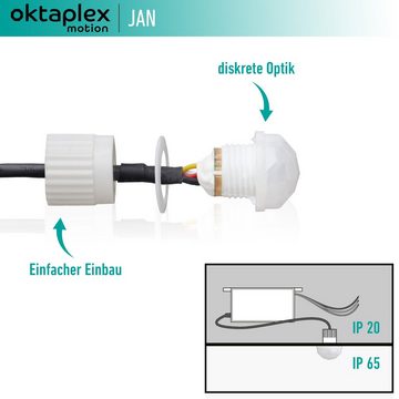 Oktaplex motion Bewegungsmelder Jan Einbausensor 360° IP65 / IP20, Mini Bewegungssensor Infrarot 8m 230V Unterputz weiß