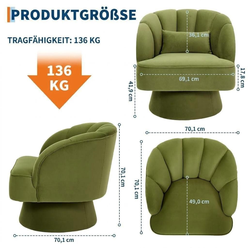 GarveeMore Drehsessel 360-Grad-Sessel mit Samtpolsterung,bequemer runder Loungesessel, gestreifter Rückenlehne und Samtpolsterung,für Wohnzimmer,Schlafzimmer – Bild 2 von 5