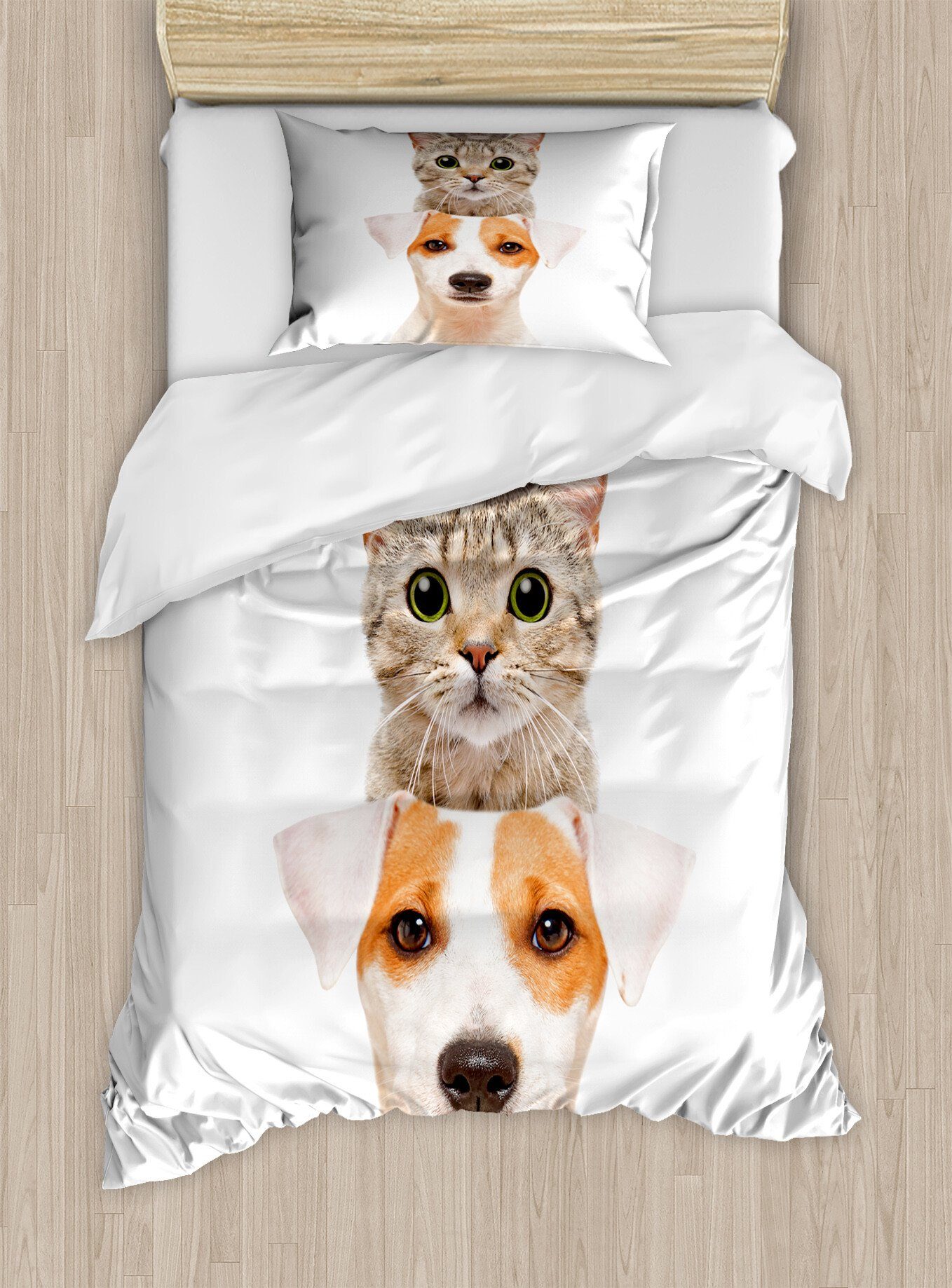 Bettwäsche Top Qualität Weich und Warm 3 Teiligen Bettbezug mit 1  Kissenbezüge, Abakuhaus, Microfaser, Süße Katze Lustige Tiere Porträt  Entwurf