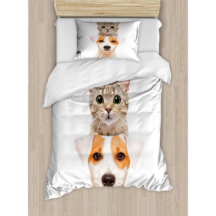 Bettwäsche Top Qualität Weich und Warm 3 Teiligen Bettbezug mit 1 Kissenbezüge Abakuhaus Microfaser Süße Katze Lustige Tiere Porträt Entwurf