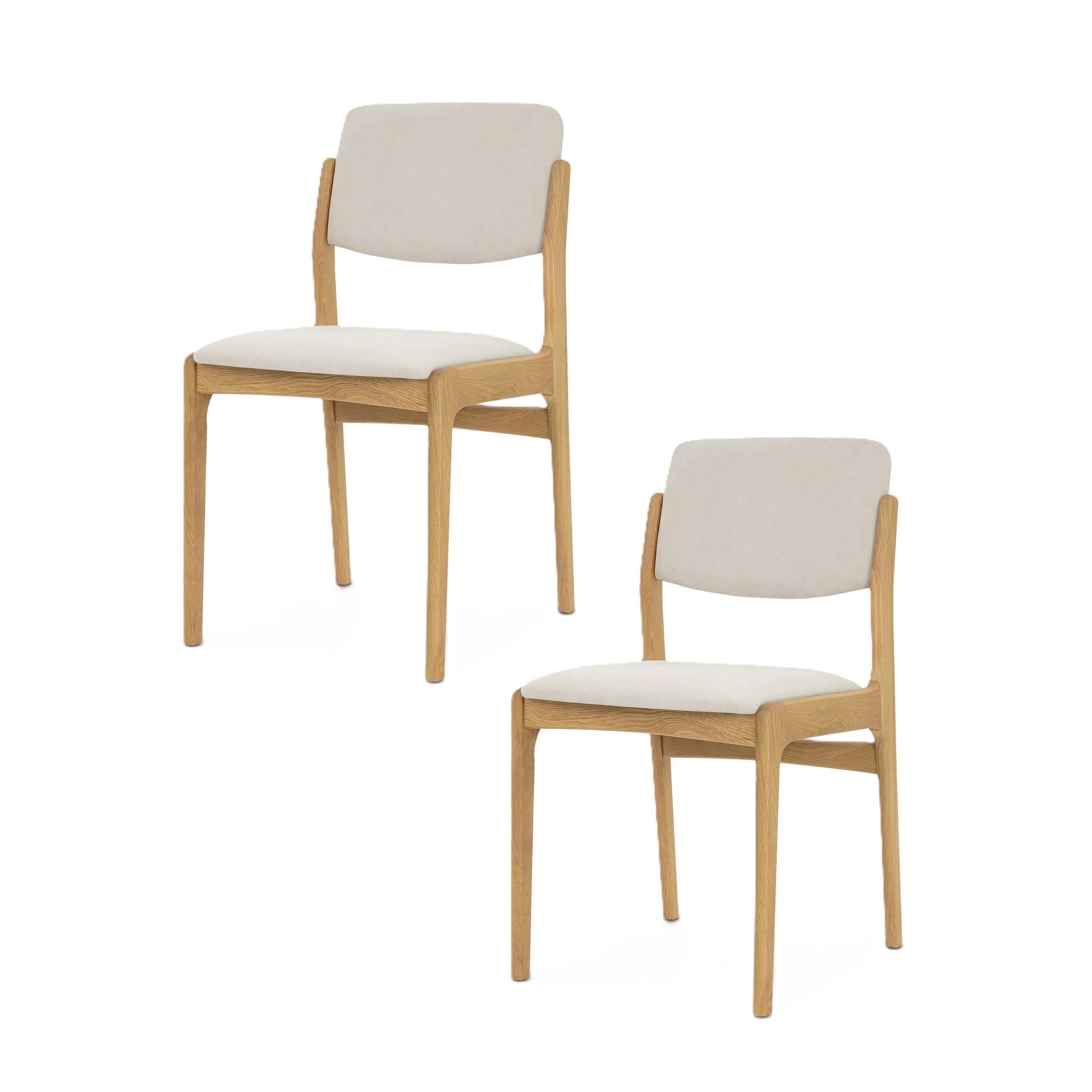 Woodek Design Esszimmerstuhl Beige OSLO aus massiver Eiche matt lackiert mit Riely 111-Stoff (Set, 2 St), montiert geliefert