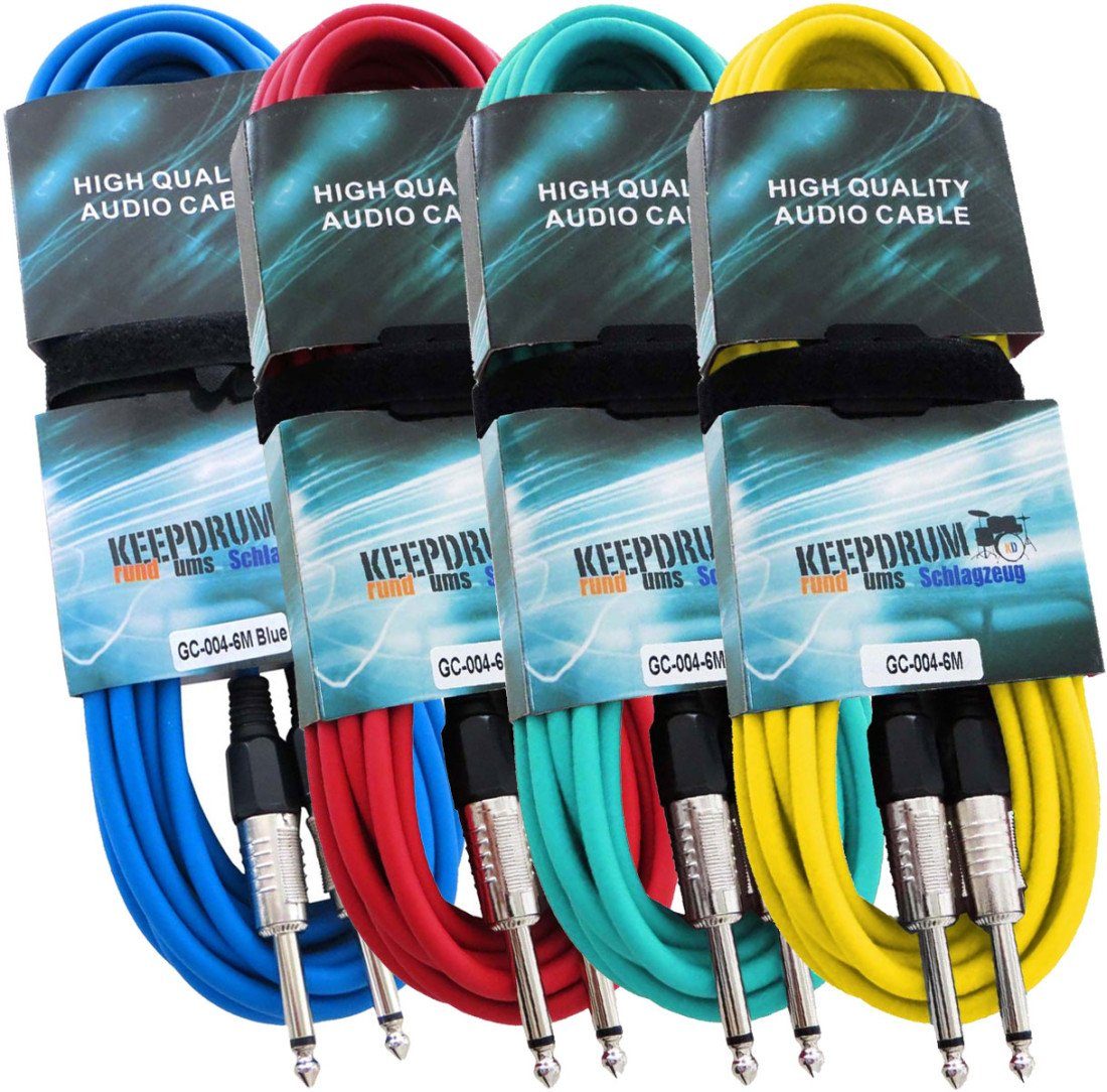 keepdrum keepdrum Mono-Klinkenkabel 6m Farben-Set 4 Kabel Instrumentenkabel, 6,35-mm-Klinke, (600 cm), Klinkenkabel Farben-Set 6m