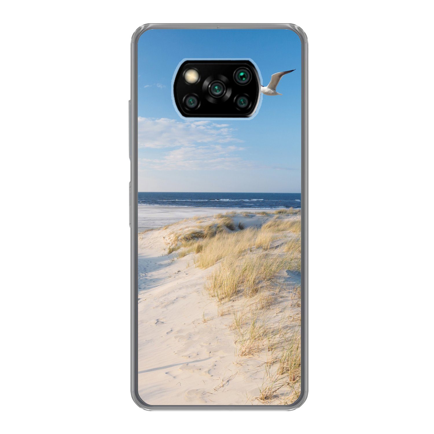 MuchoWow Handyhülle für Xiaomi Poco X3 NFC Düne - Möwe - Strand - Meer - Sonne, Phone Case, Silikon, Schutzhülle Dünn