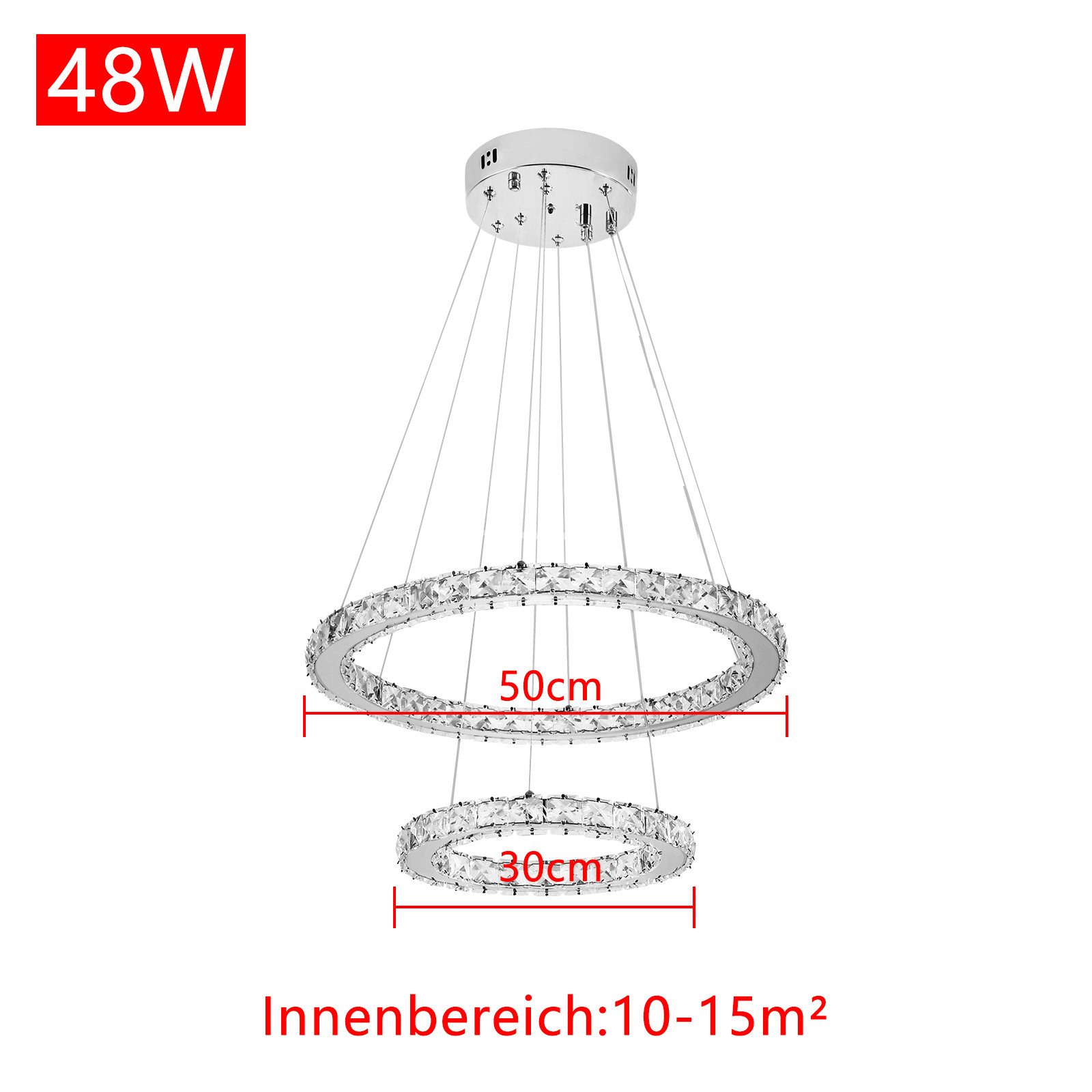 FIVMEN LED Deckenleuchte Pendelleuchten 48W/72W/96W Hängelampe Kronleuchter Dimmbar, LED fest integriert, Kristall Hängeleuchte 2 Ringe/3 Ringe