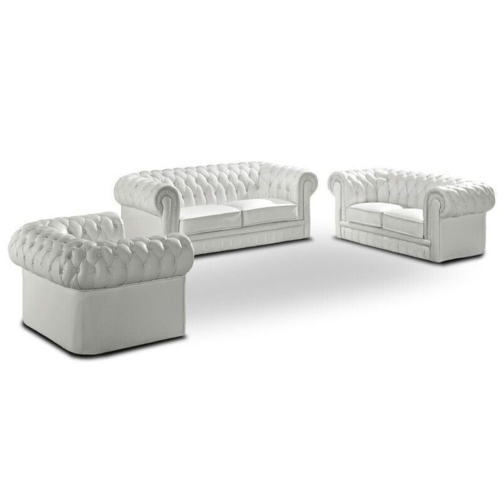 in Sofa/2-Sitzer Sofort, Made Wohnzimmer-Set Sofa/Sessel), Europa Chesterfield 100% Polster 3+2+1 Sofagarnitur JVmoebel Leder 3-Sitzer Leder (3-St., Couch