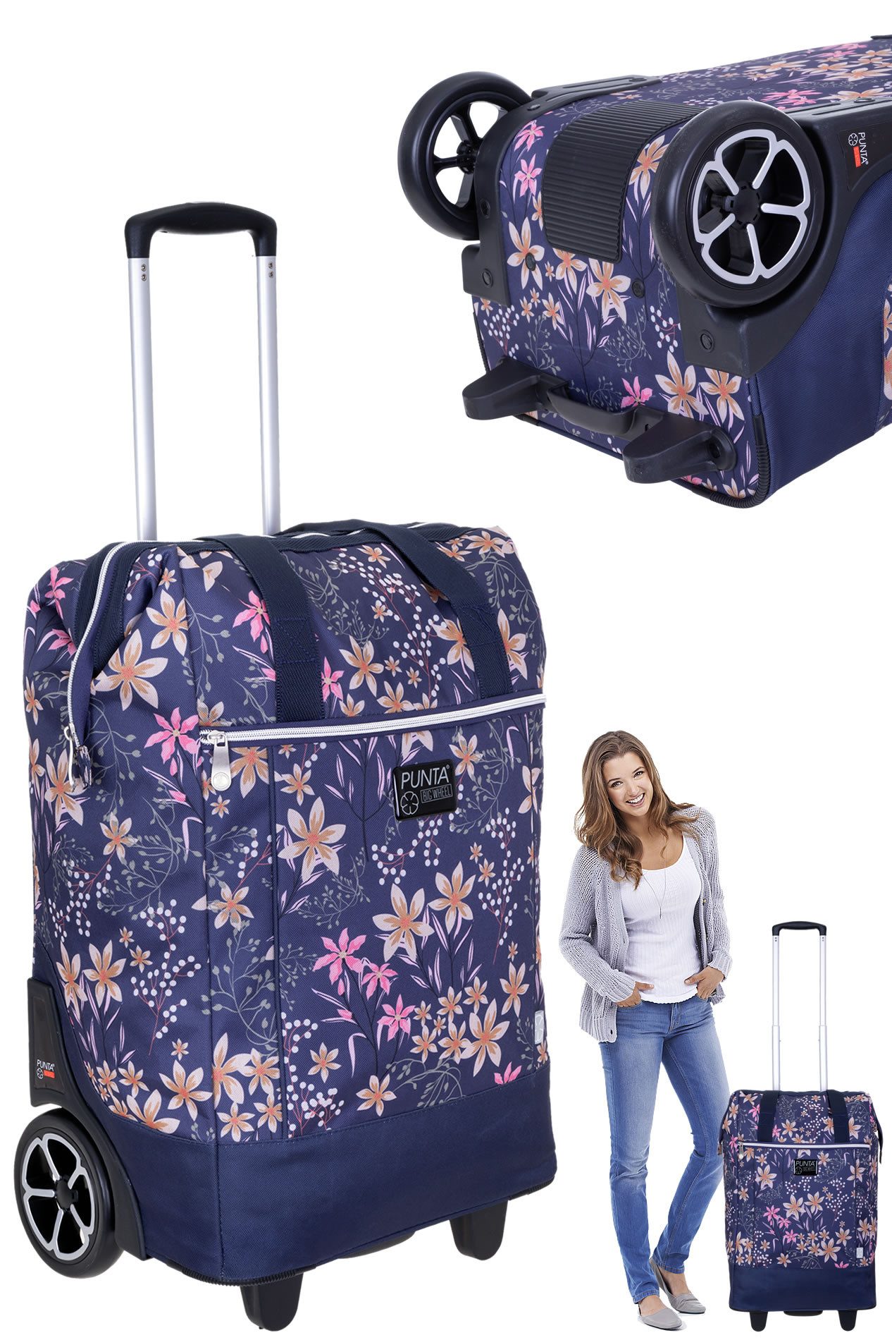 PUNTA Einkaufstrolley Big Wheel große Räder 40 Liter Einkaufsroller, Trolley Shopper Einkaufskorb Einkaufstrolly 10303 + Thermo Tasche