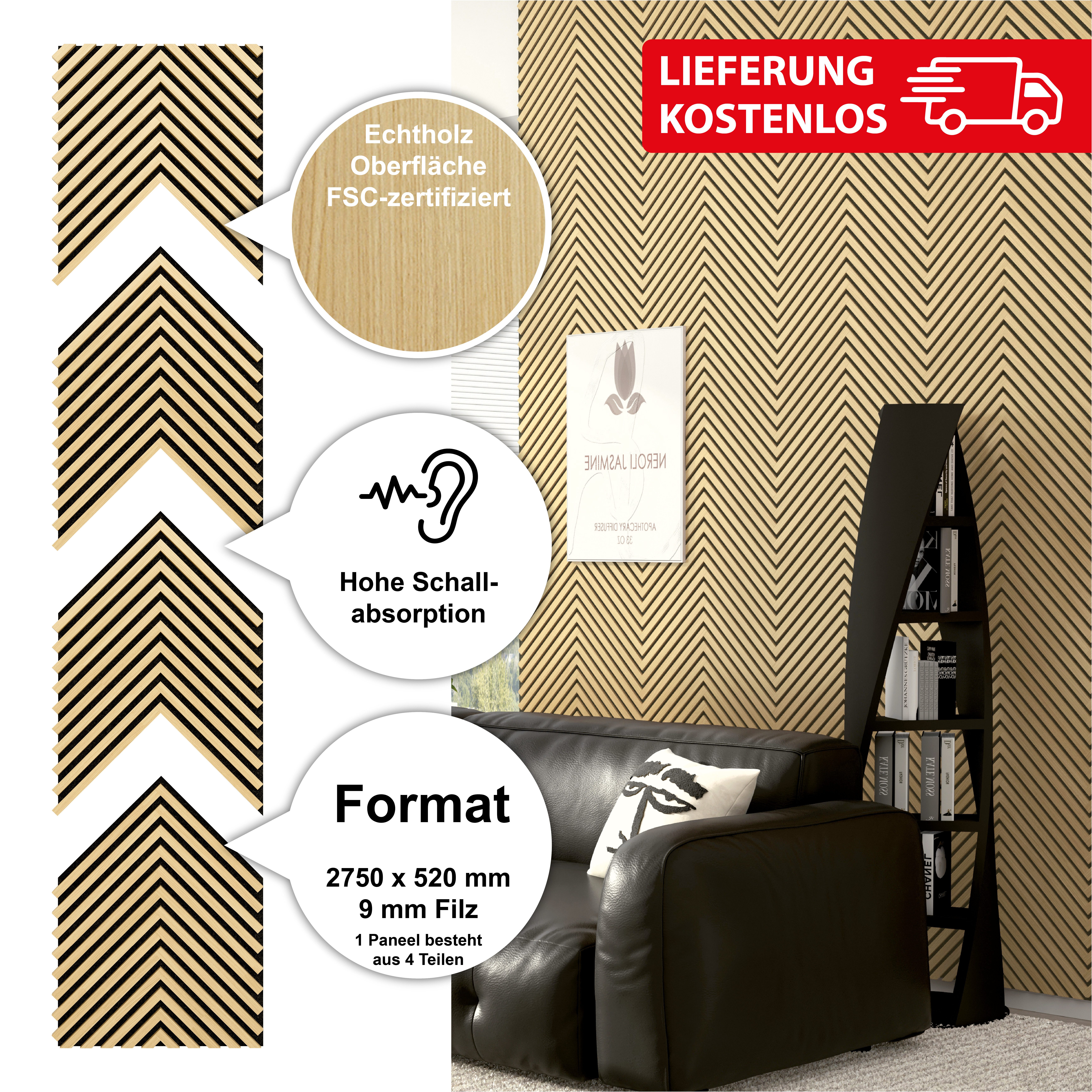 SONIDO 3D Wandpaneel Herringbone Akustikpaneele mit günstig online kaufen