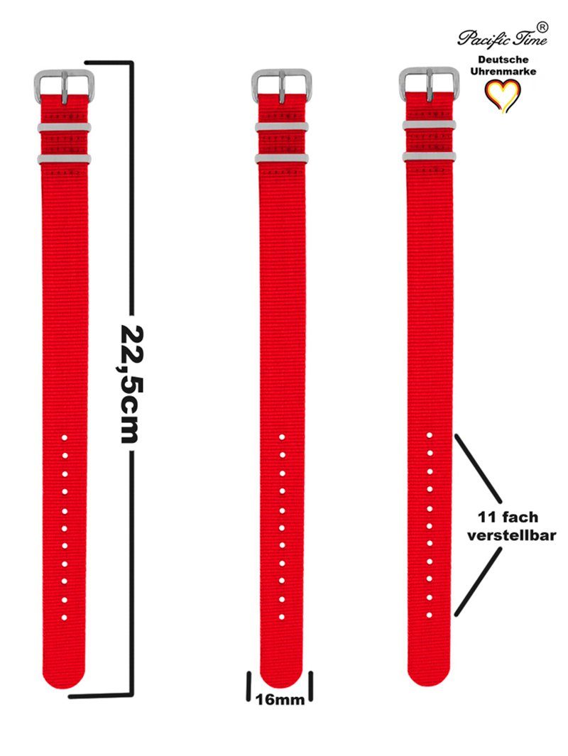 Pacific Time Uhrenarmband Wechselarmband Textil Nylon 16mm, Gratis Versand