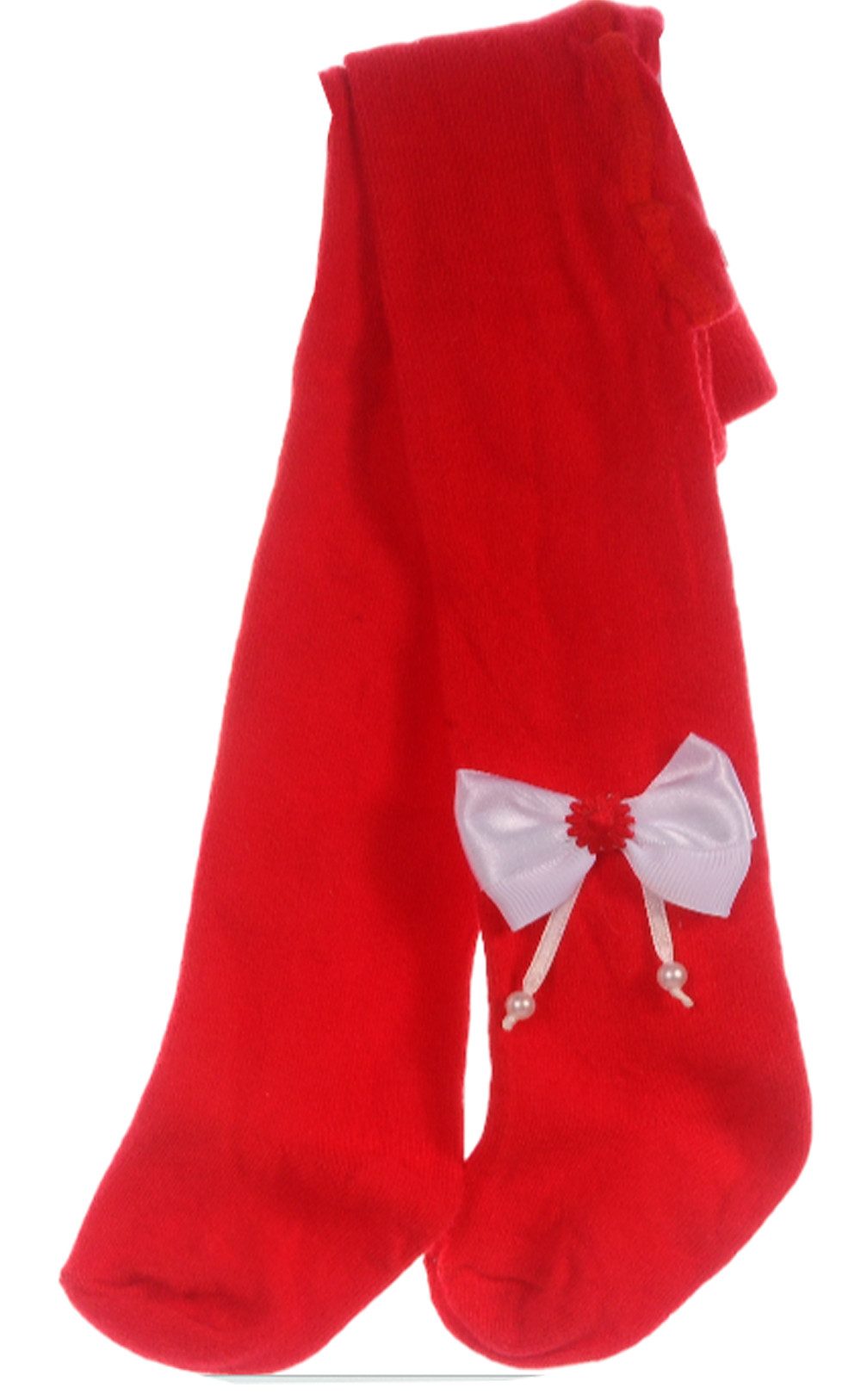 La Bortini Strumpfhose Festliche Baby Strumpfhosen für Weihnachten in Rot mit Schleifen elastisch, weich, rot, 50 56 62 68 74 80 86 92 98 104