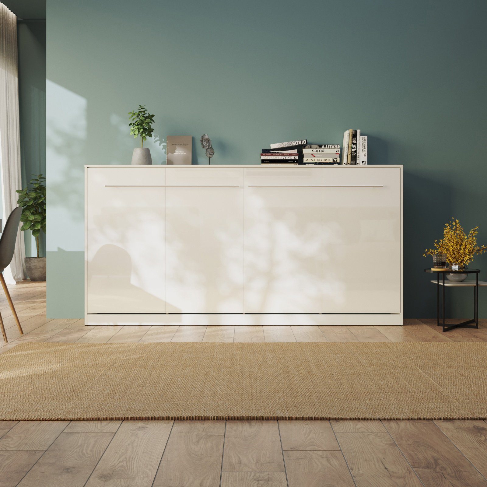 SMARTBett Schrankbett Standard 90x200 cm, 120x200 cm, 140x200 cm Weiß/ Weiß Hochglanzfront horizontal/ quer, Gasdruckfedern