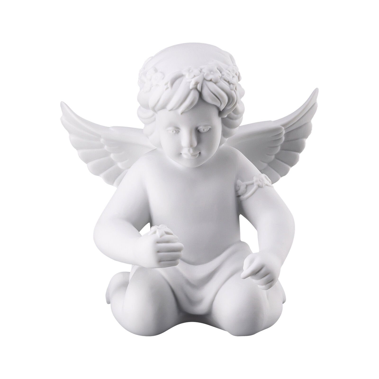 Rosenthal Dekofigur Engel gross weiß matt Porzellan, Engel mit Blumenkranz | Dekofiguren