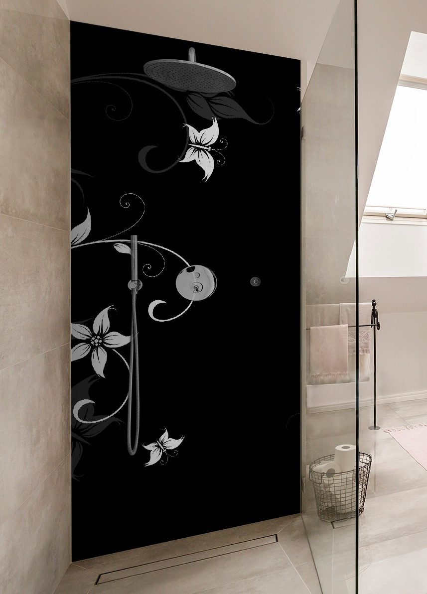 Thumbnail - Wallario Duschrückwand Blumenranke in Schwarz-Weiß, (1-tlg)