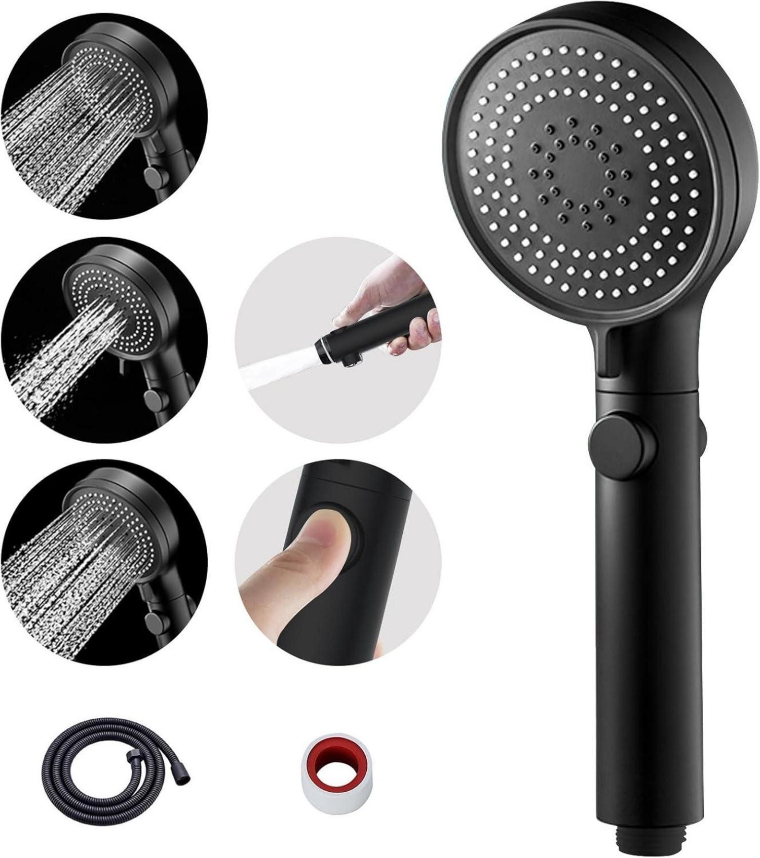 LuxusKollektion Handbrause Schwarzer Duschkopf mit 3 günstig online kaufen