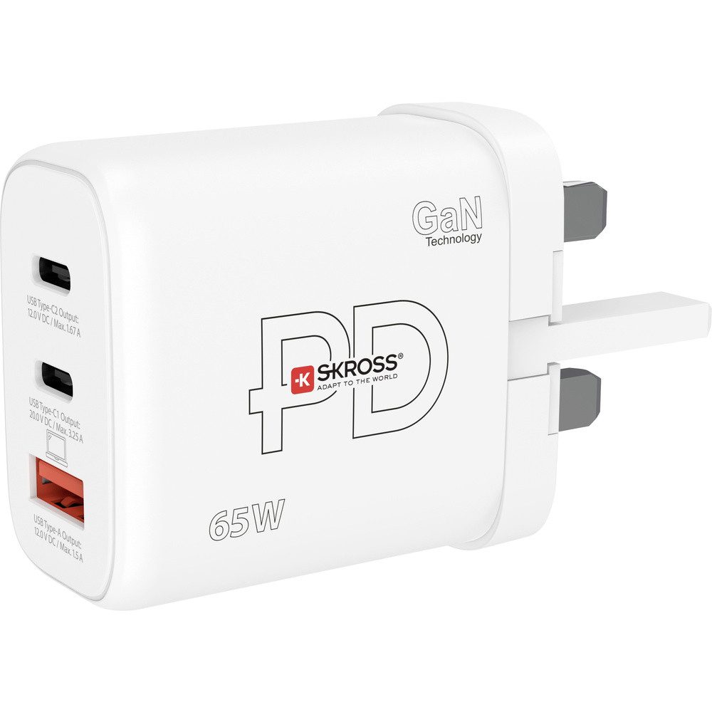 Skross Power Charger 65W PD GaN UK USB Ladegerät 65 W 1x USB-A, 2x USB USB-Ladegerät