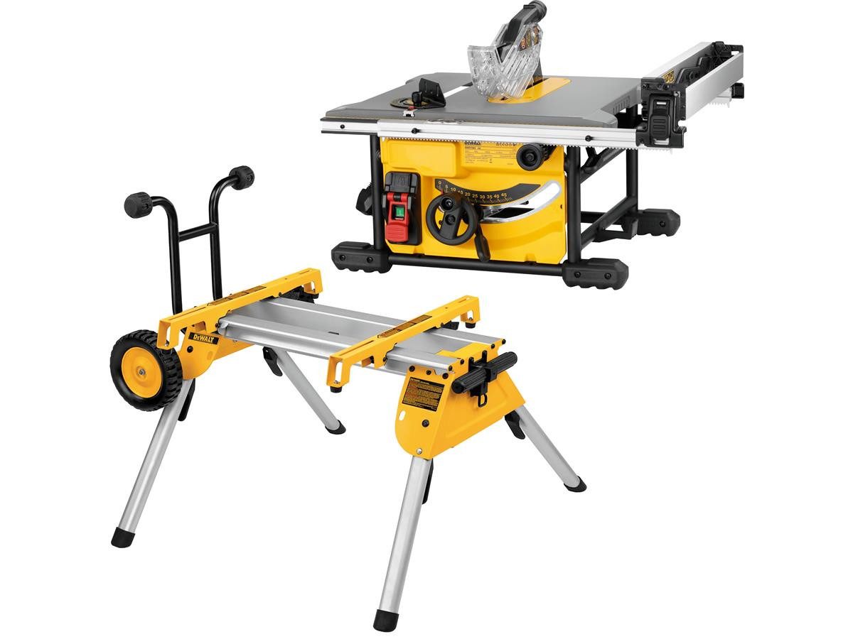 DeWalt Tischkreissäge 210 mm m. Untergestell, Set, 1850 W Motorleistung, inkl. Untergestell, Sägeblatt und Schiebestock
