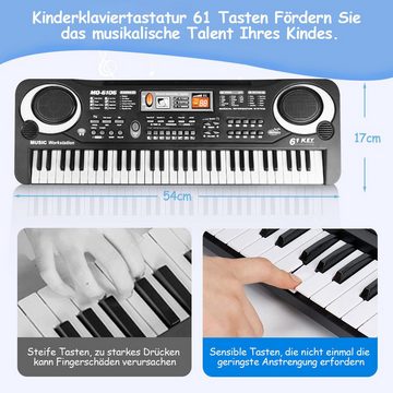 DTC GmbH Digitalpiano Keyboard Digitalpiano Kinder-Keyboard mit 61 Tasten und Mikrofon (1*Adapter +1*USB-Kabel+1*Mikrofon, mit 6 Demo-Liedern in Englisch), 16 Klangfarben, 10 Rhythmen, 8 Percussion-Instrumenten, 2 Lernfunktion