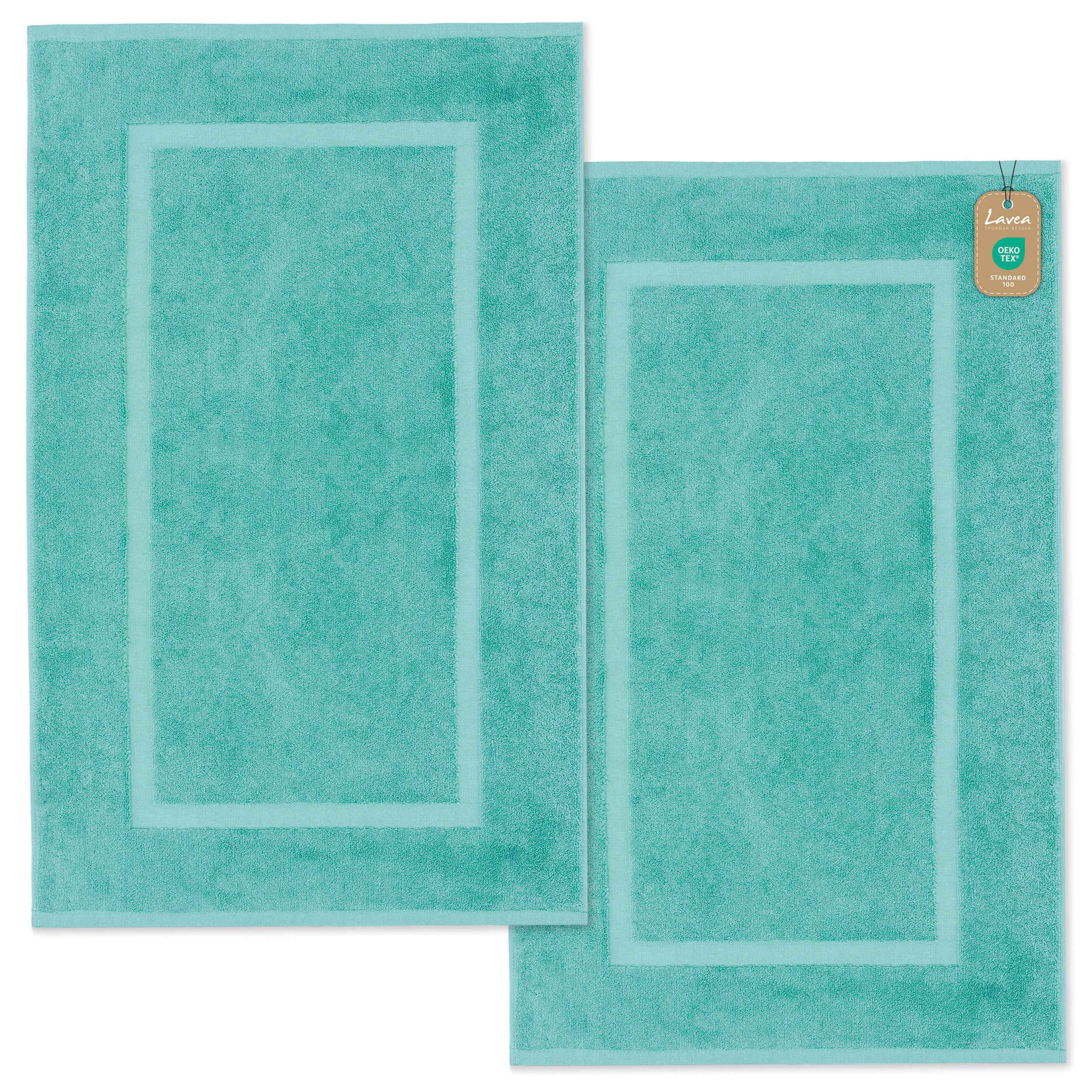 Lavea Badematte 2er Set Badeteppiche Elena Frottee 50x80 cm Badvorleger, 100% Baumwolle, 500 g/m² Frottier, weich & saugstark, pflegeleicht