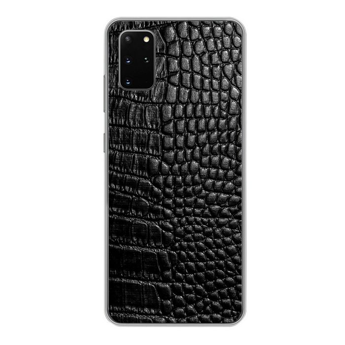 MuchoWow Handyhülle Leder - Strukturiert - Schwarz - Grau Phone Case Handyhülle Samsung Galaxy S20 Plus Silikon Schutzhülle